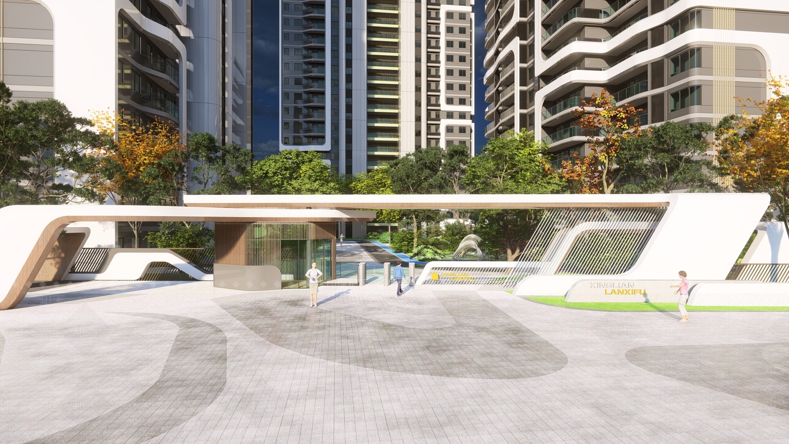 现代风格小区入口大门SU模型下载【ID:1150924499】