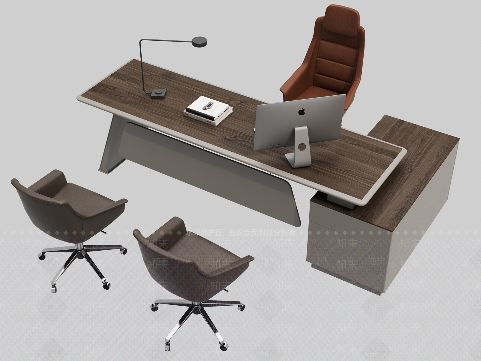 现代办公桌椅组合3D模型下载【ID:1150924629】