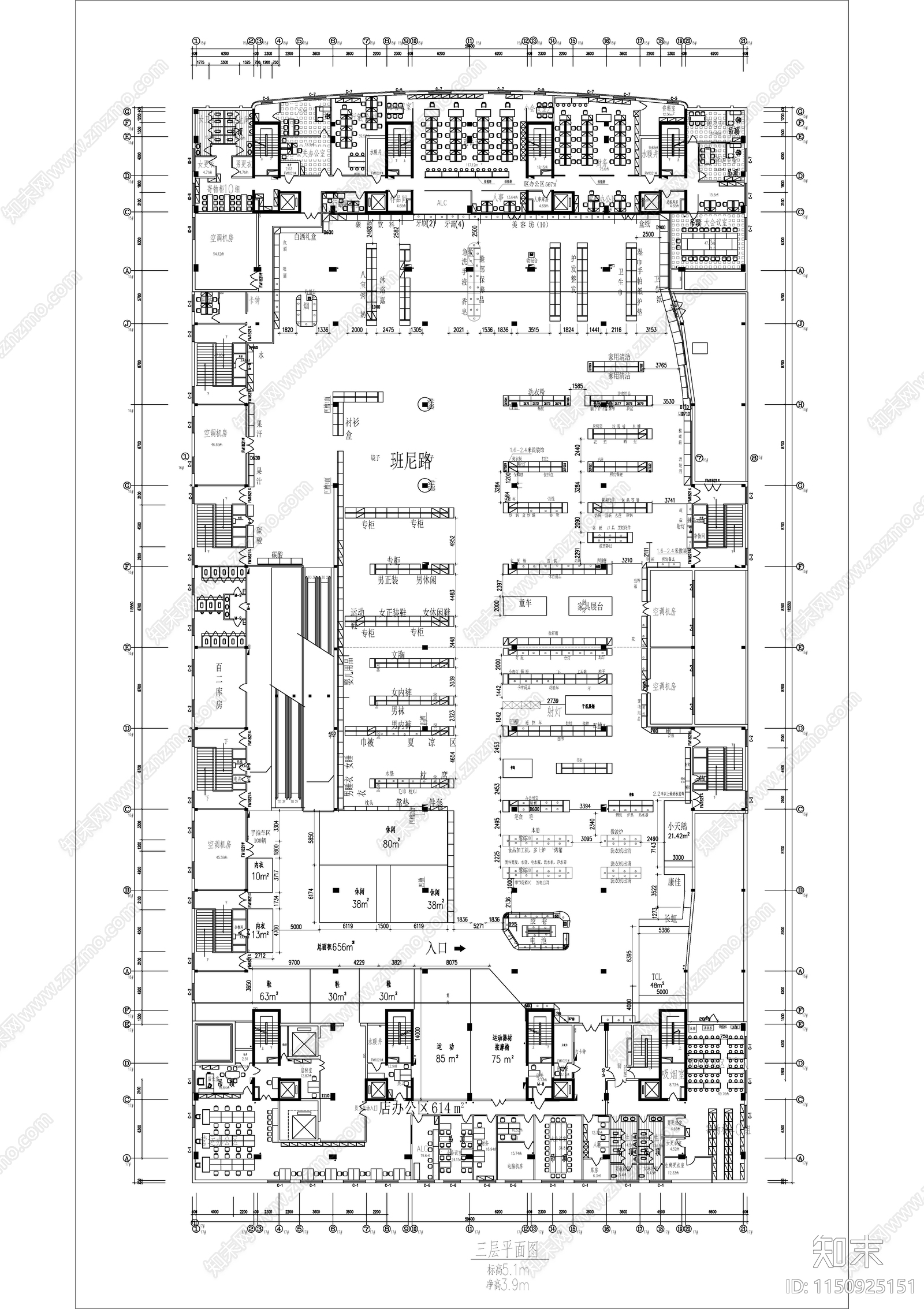 某商场建筑平面布置图施工图下载【ID:1150925151】