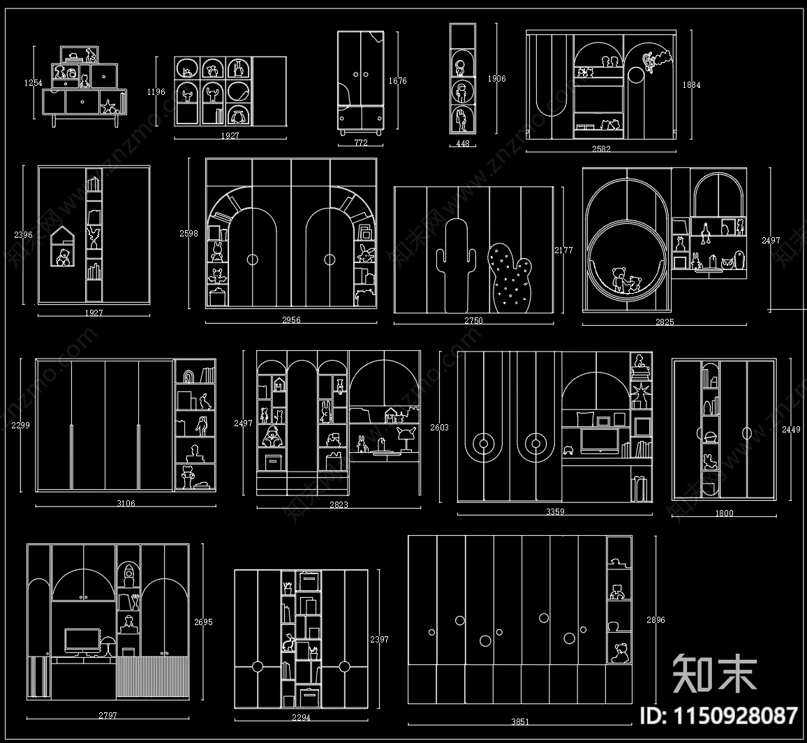 最新儿童房卡通衣柜cad施工图下载【ID:1150928087】