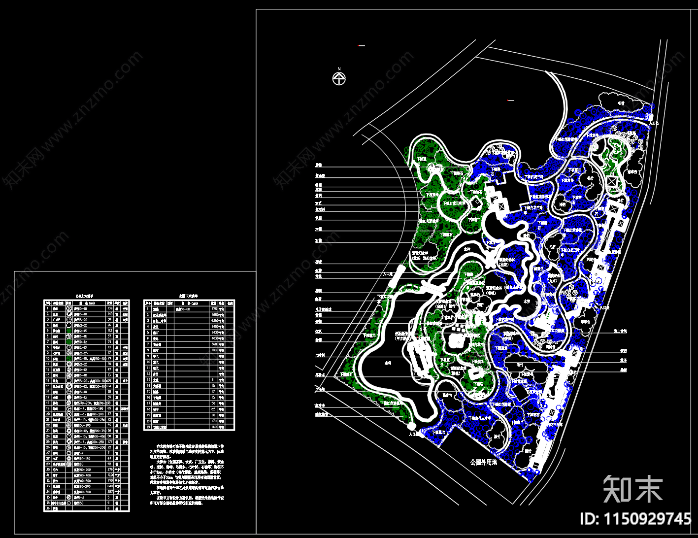 公园景观布置cad施工图下载【ID:1150929745】