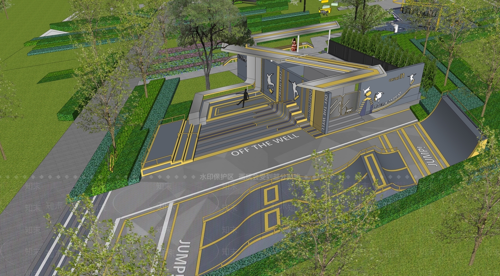 现代儿童区滑板场景观SU模型下载【ID:1150930492】