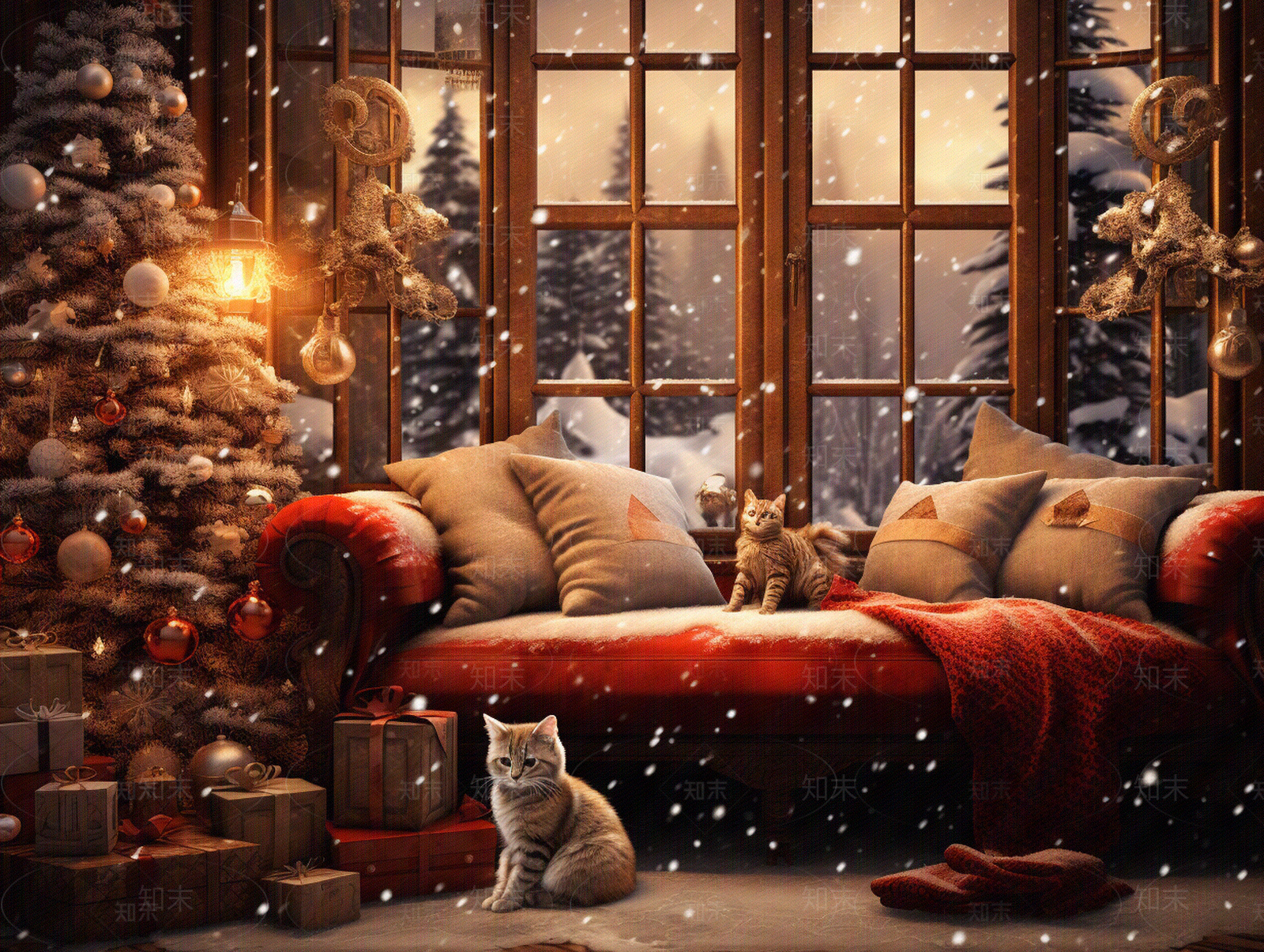 现代圣诞主题布置室内壁纸贴图下载【ID:1150935551】