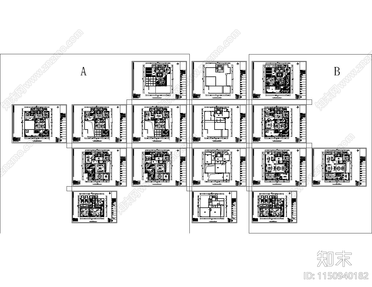 4层大别墅室内cad施工图下载【ID:1150940182】