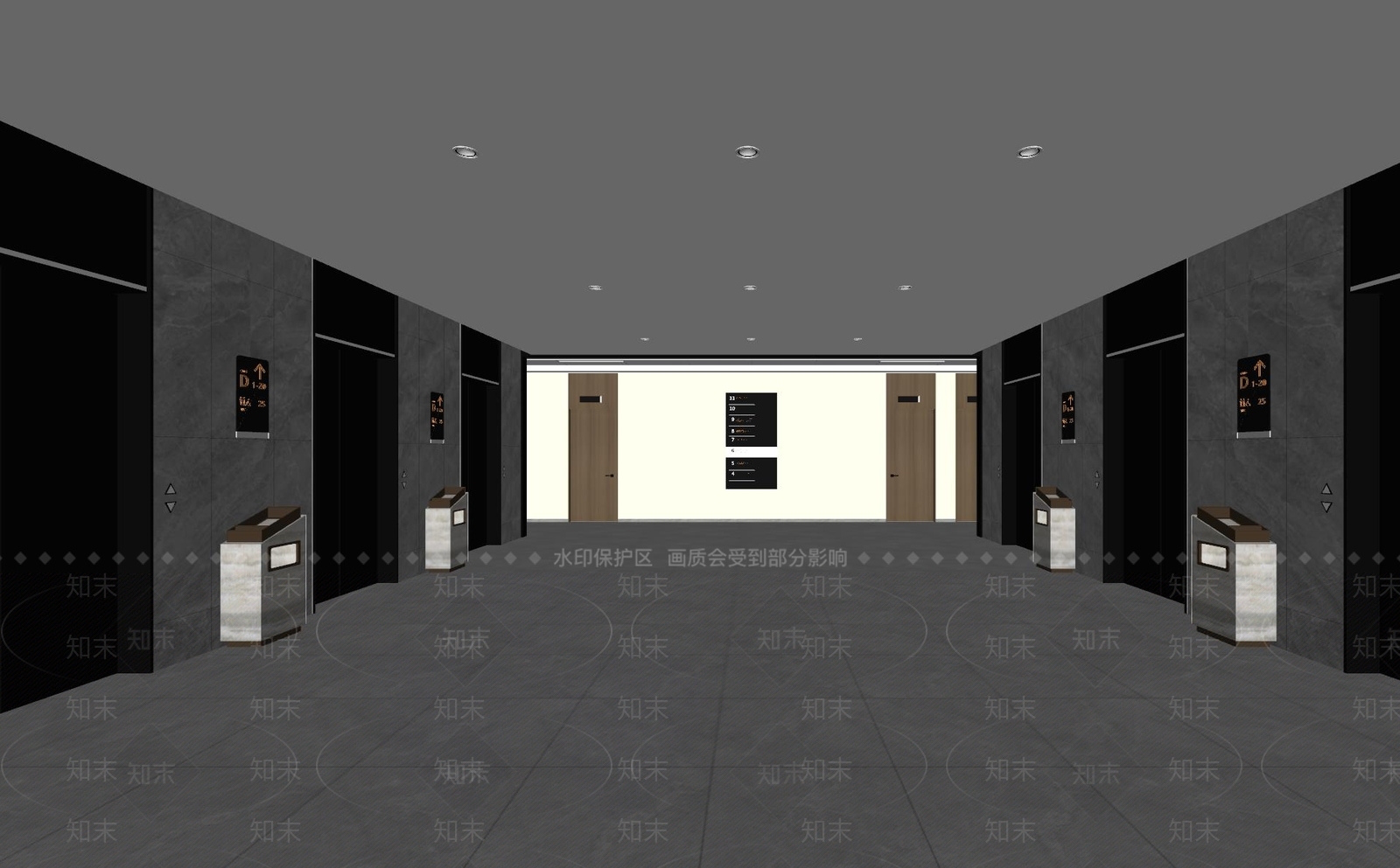 现代办公楼电梯厅SU模型下载【ID:1150942468】
