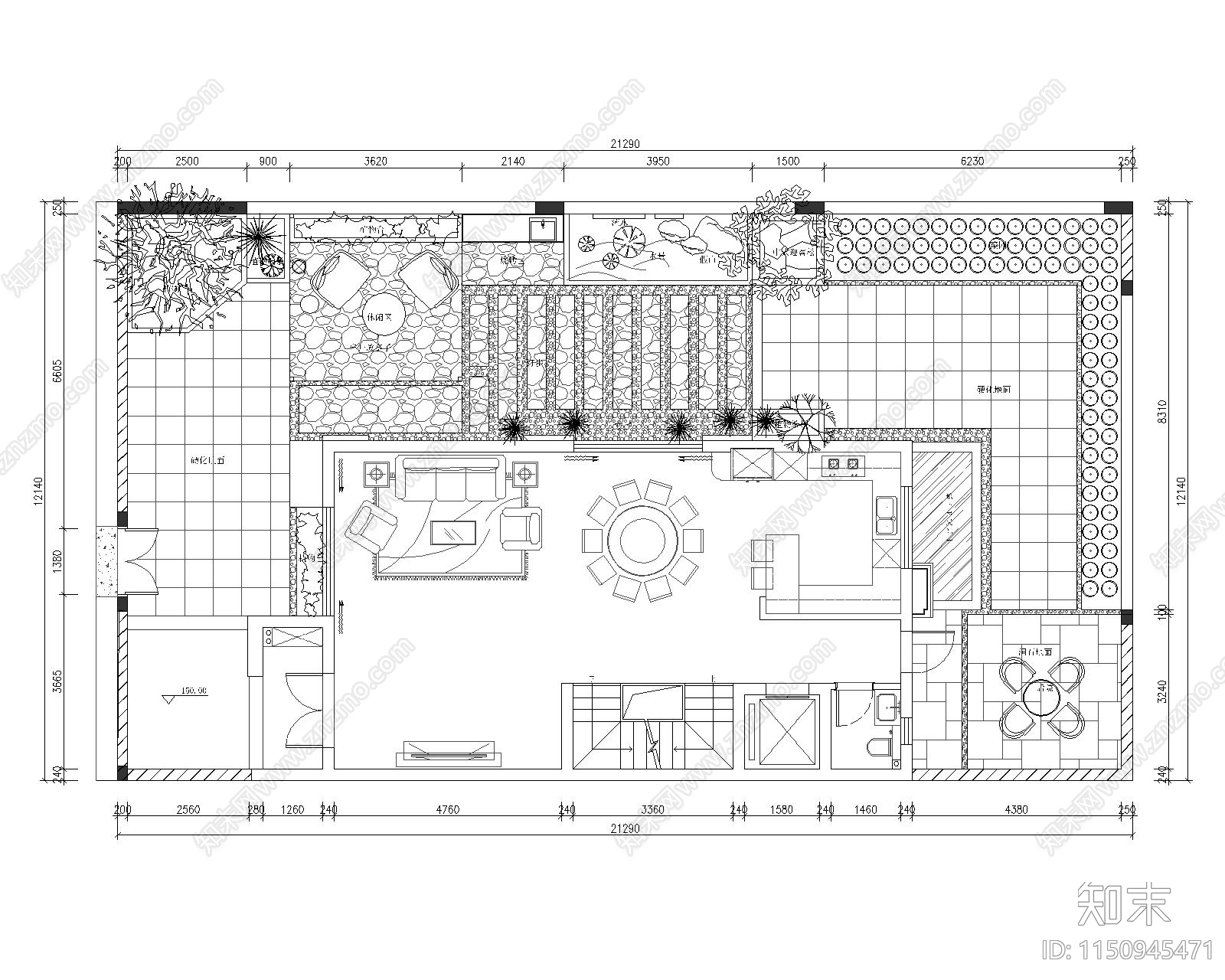 别墅庭院景观平面图cad施工图下载【ID:1150945471】