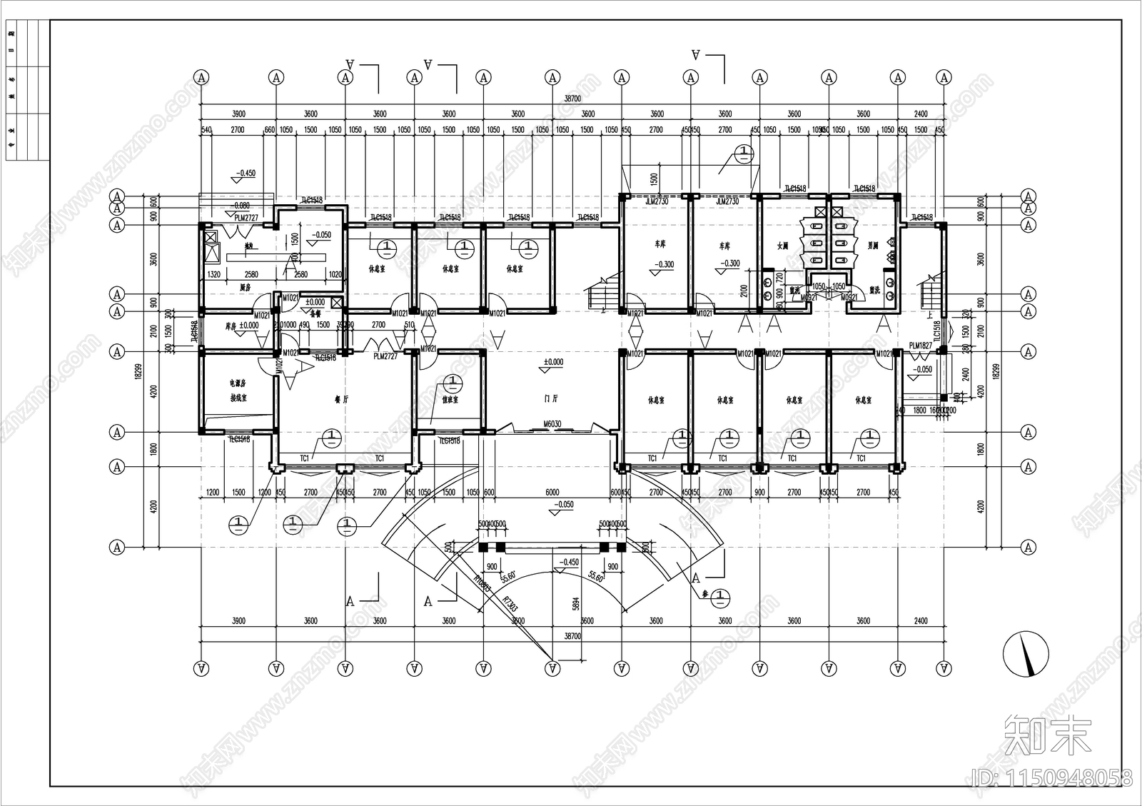 收费站建筑cad施工图下载【ID:1150948058】