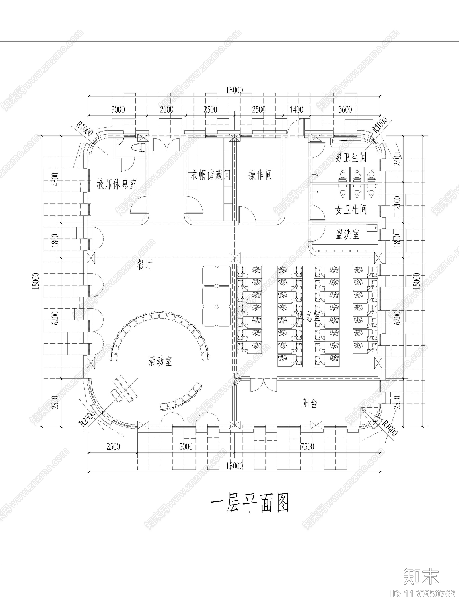 三层幼儿园室内cad施工图下载【ID:1150950763】