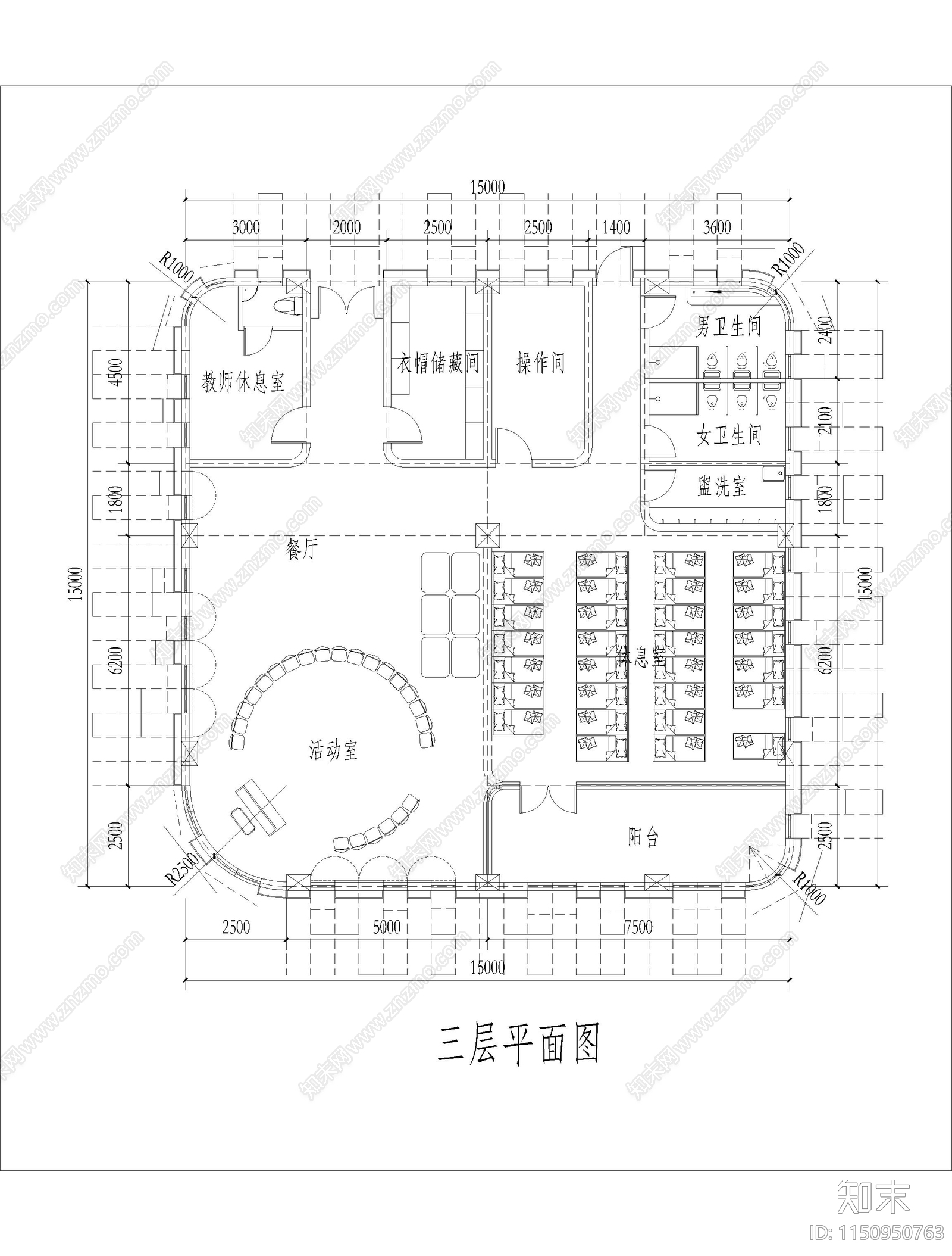 三层幼儿园室内cad施工图下载【ID:1150950763】