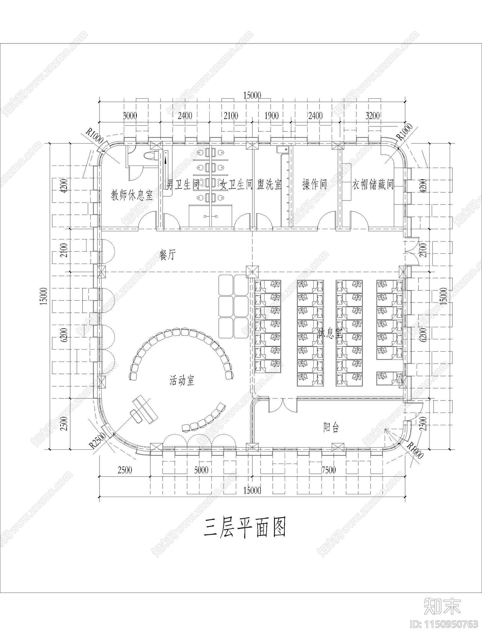 三层幼儿园室内cad施工图下载【ID:1150950763】