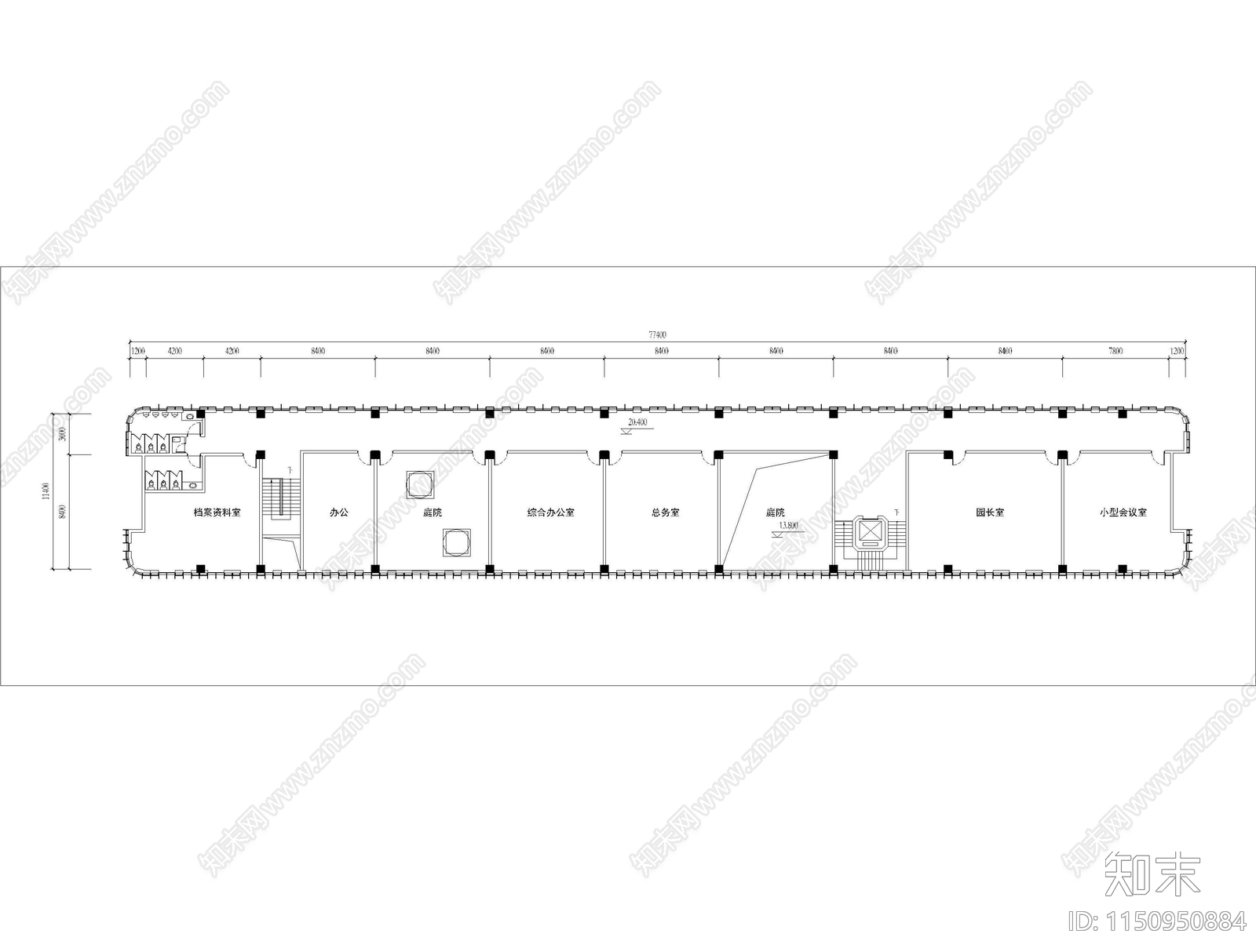 幼儿园办公楼室内cad施工图下载【ID:1150950884】