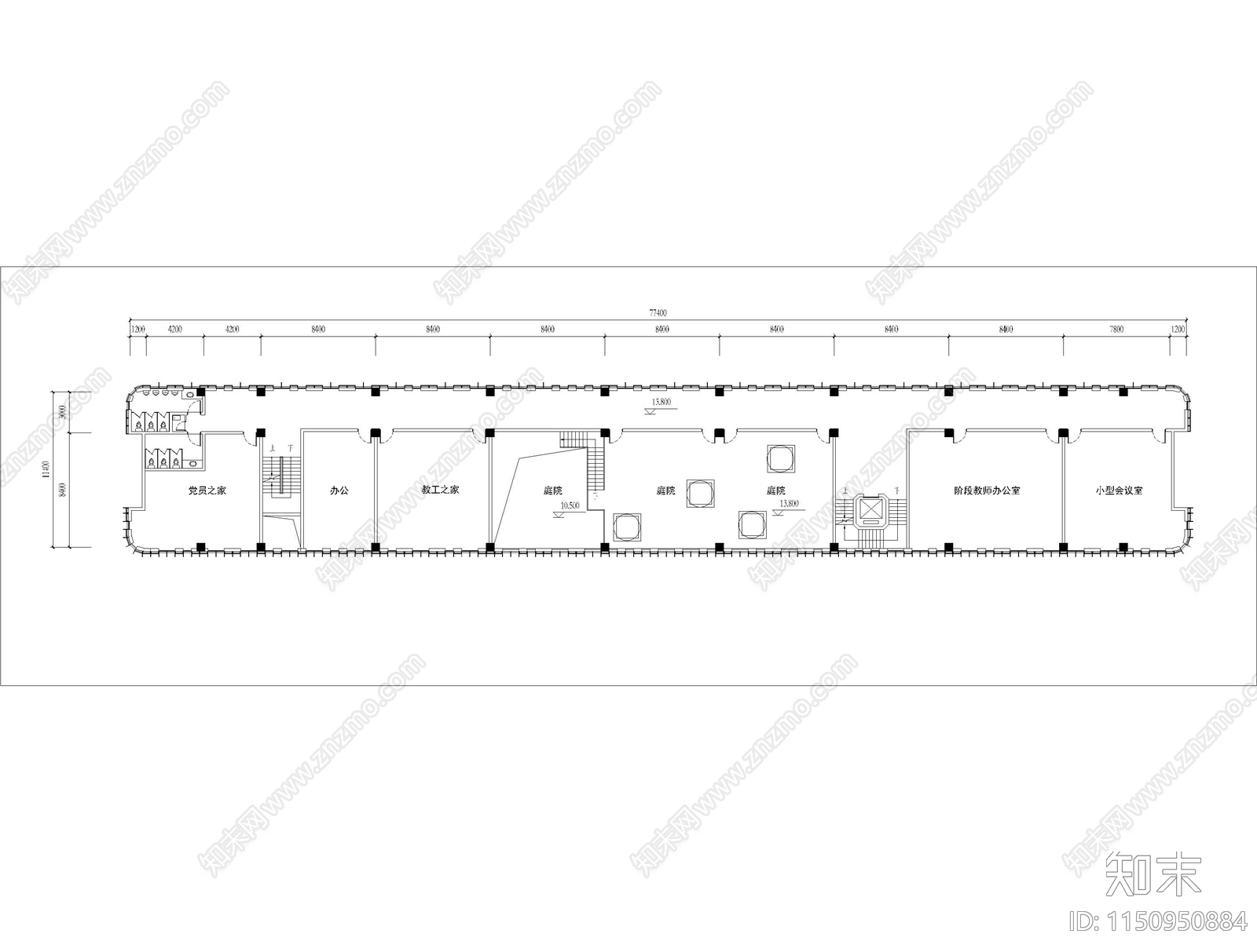 幼儿园办公楼室内cad施工图下载【ID:1150950884】