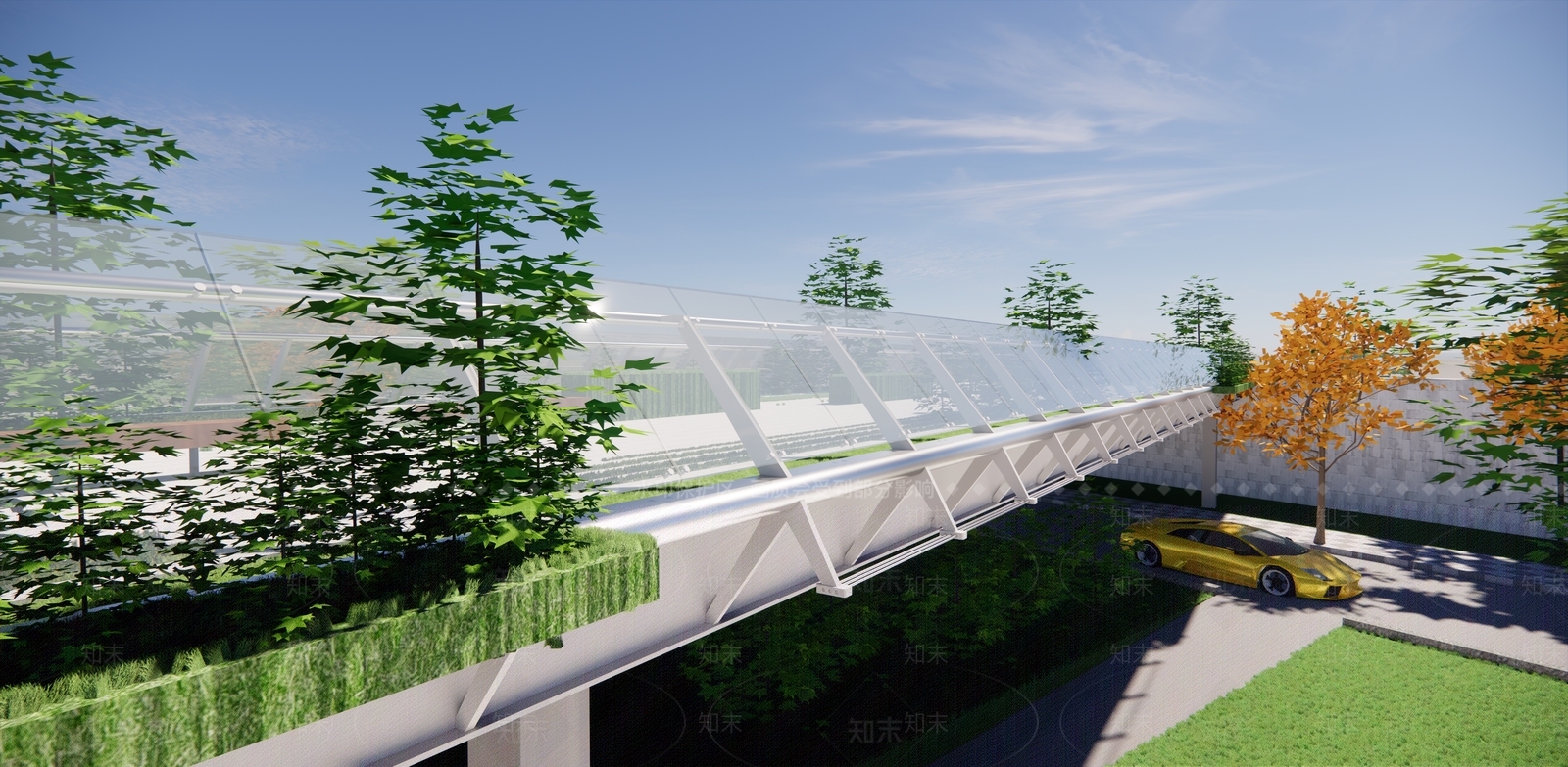 现代景观天桥SU模型下载【ID:1150951288】