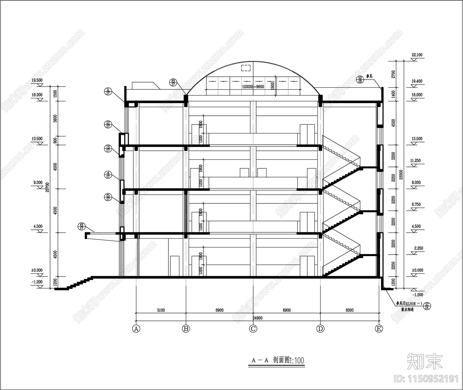 五层学校图书馆建筑施工图下载【ID:1150952191】