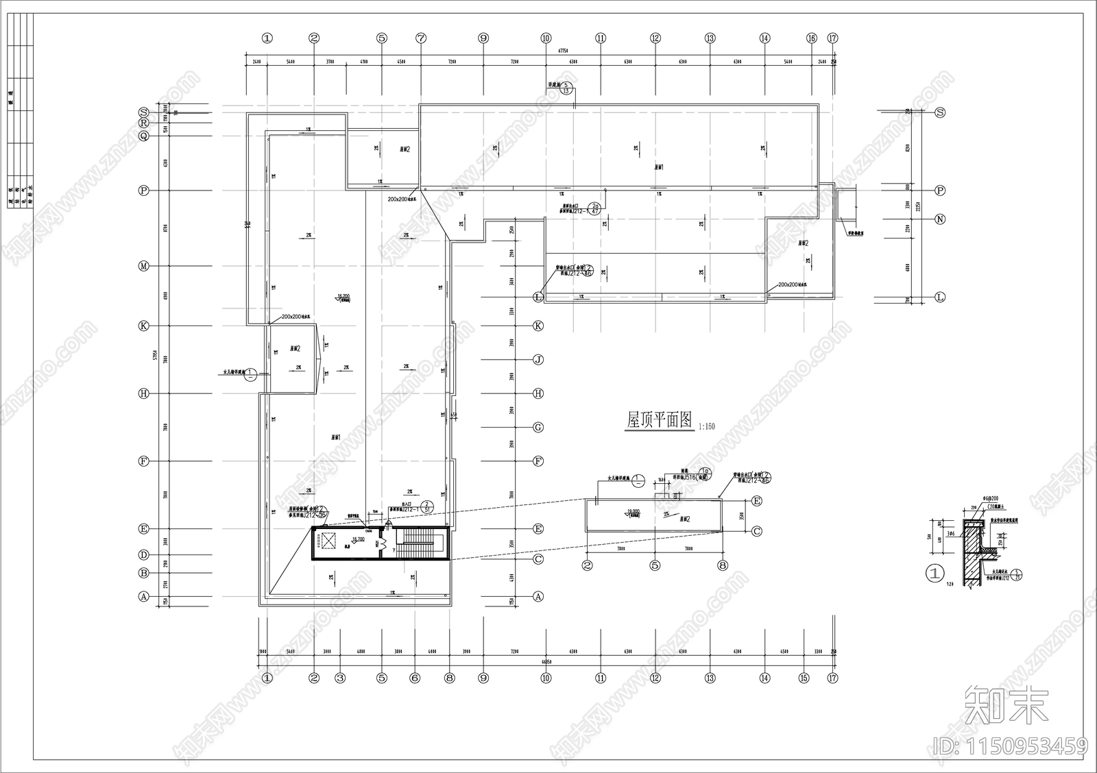 四层V型图书馆建筑cad施工图下载【ID:1150953459】