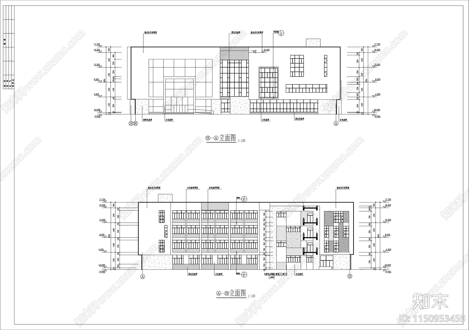 四层V型图书馆建筑cad施工图下载【ID:1150953459】