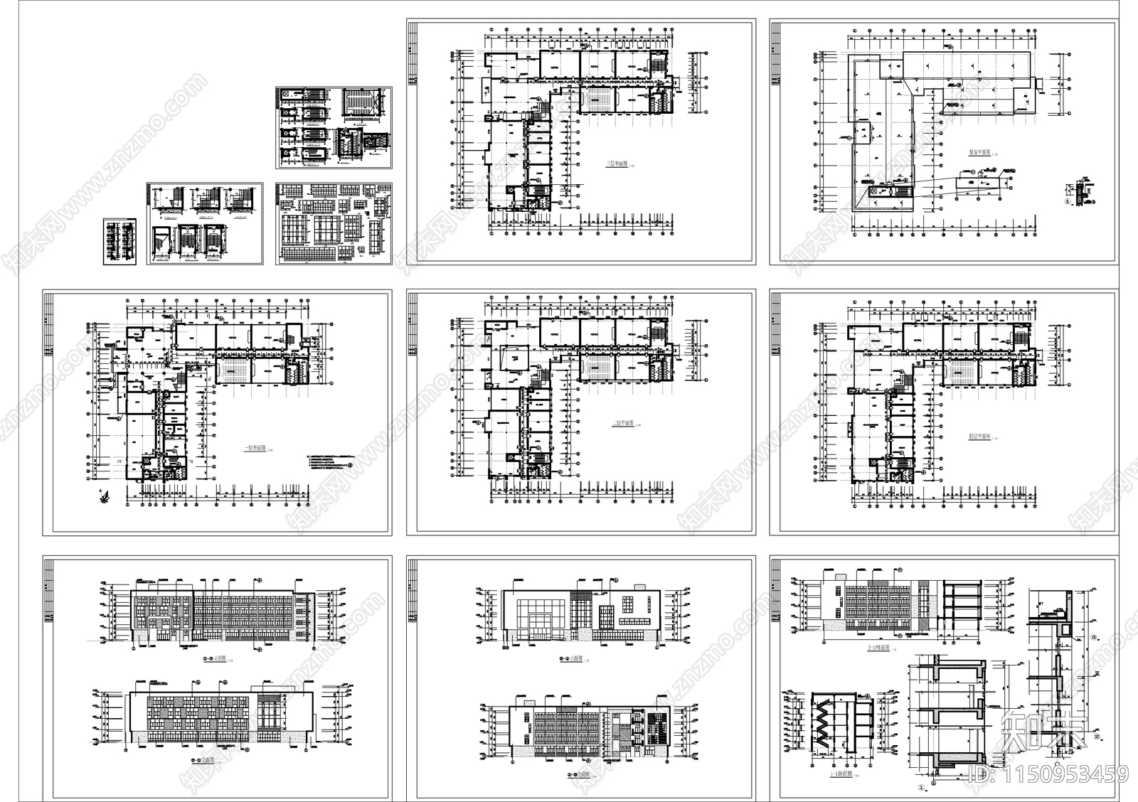 四层V型图书馆建筑cad施工图下载【ID:1150953459】