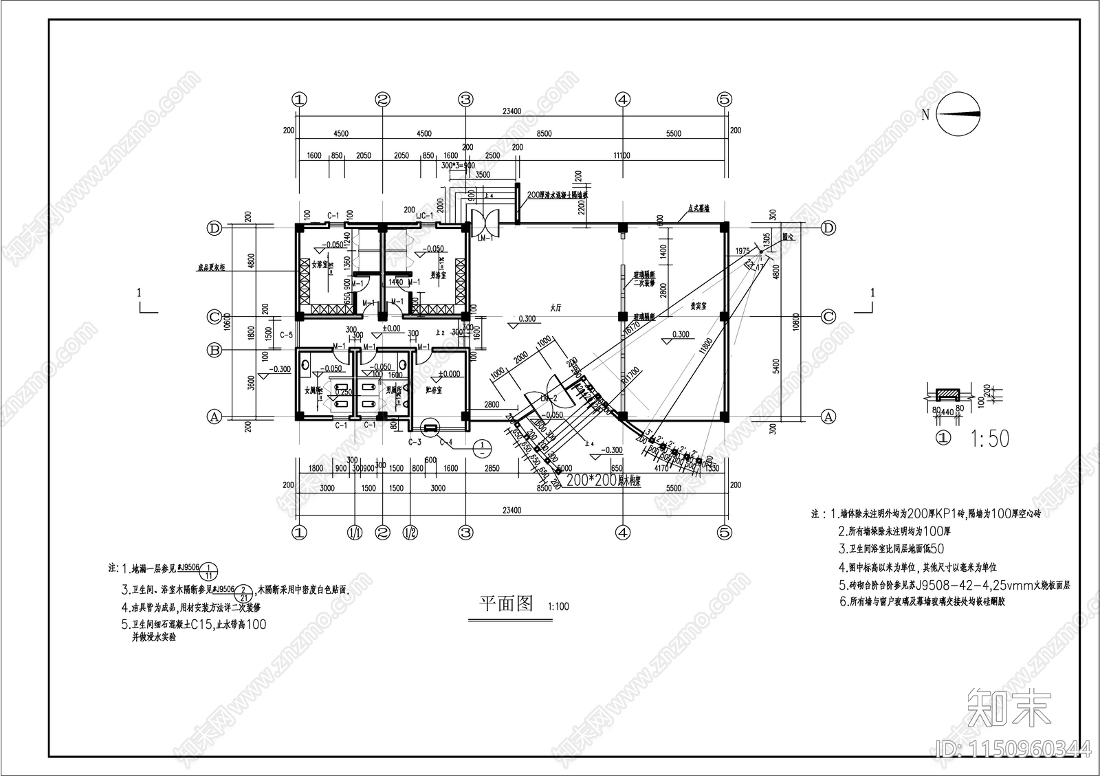 某网球场配套浴室更衣室室内施工图下载【ID:1150960344】