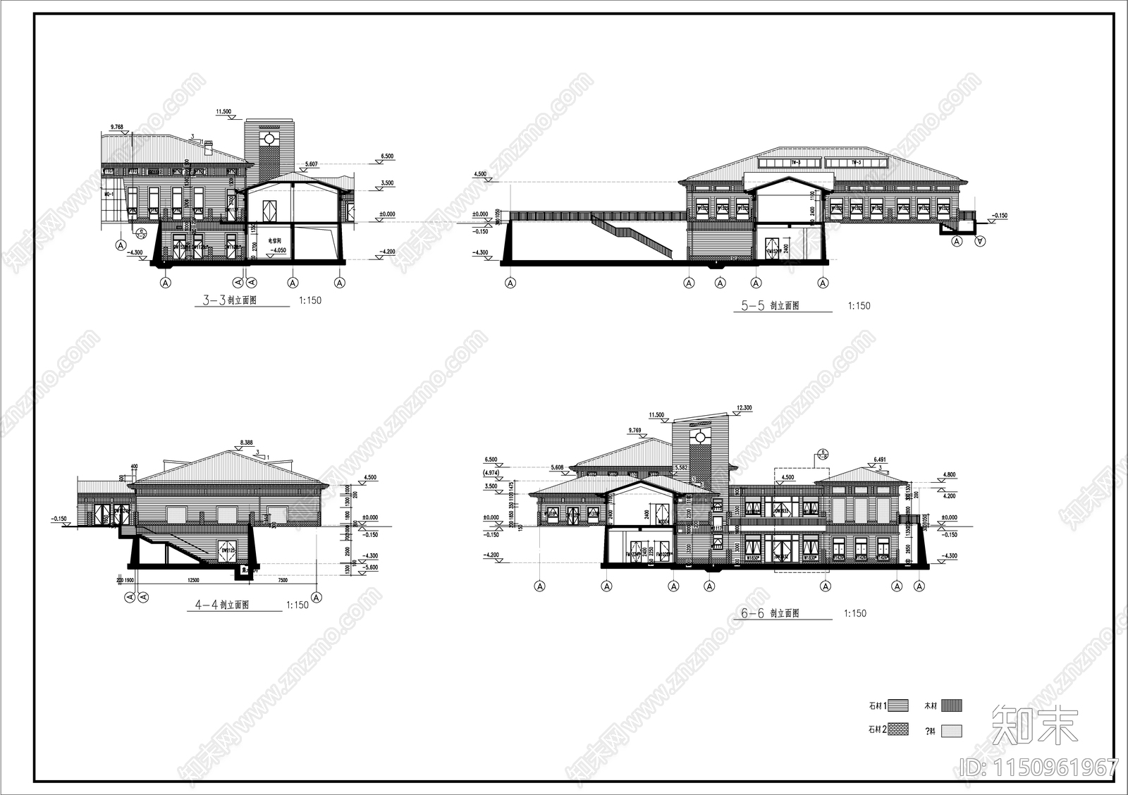 新中式高级会所建筑cad施工图下载【ID:1150961967】