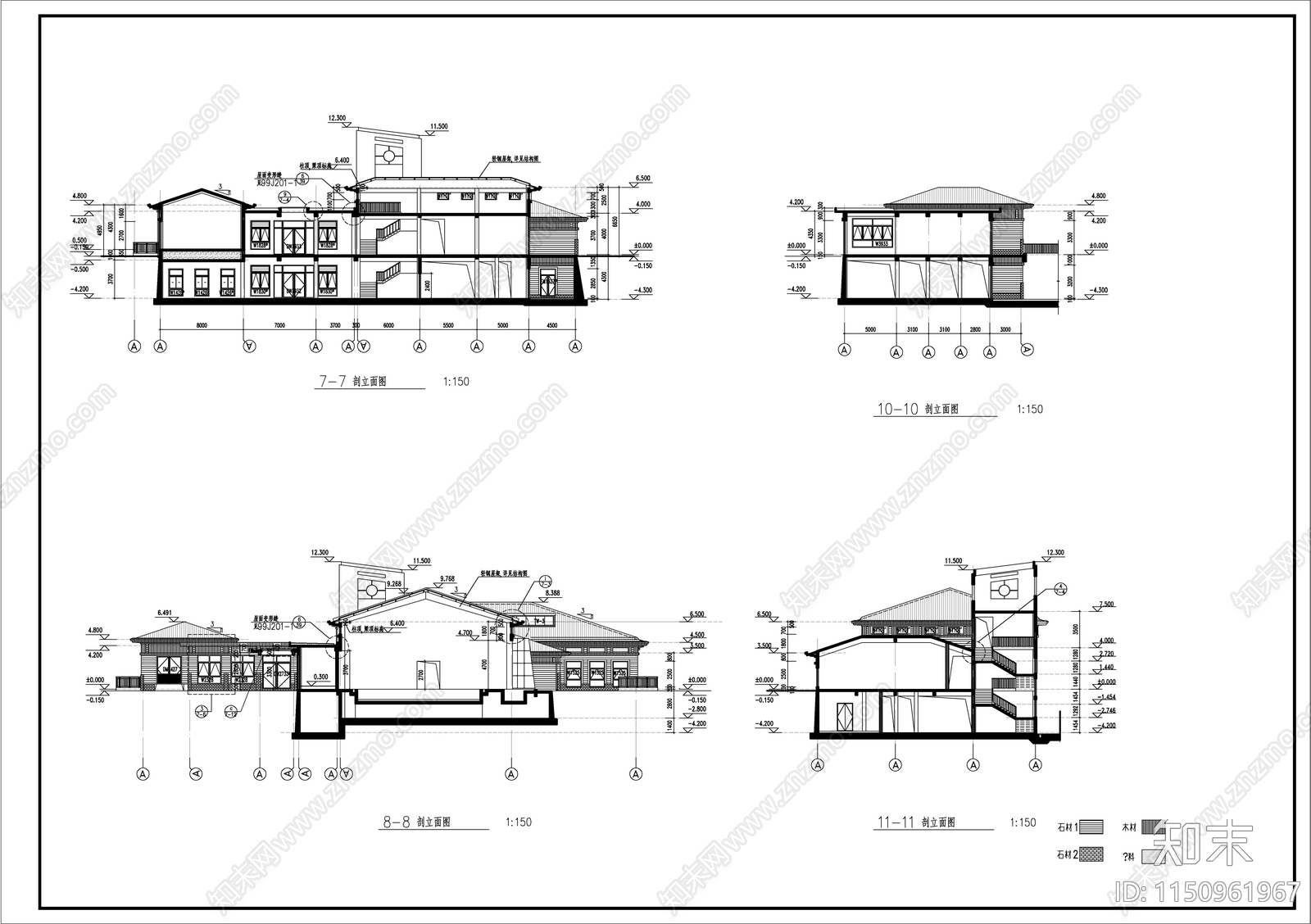 新中式高级会所建筑cad施工图下载【ID:1150961967】