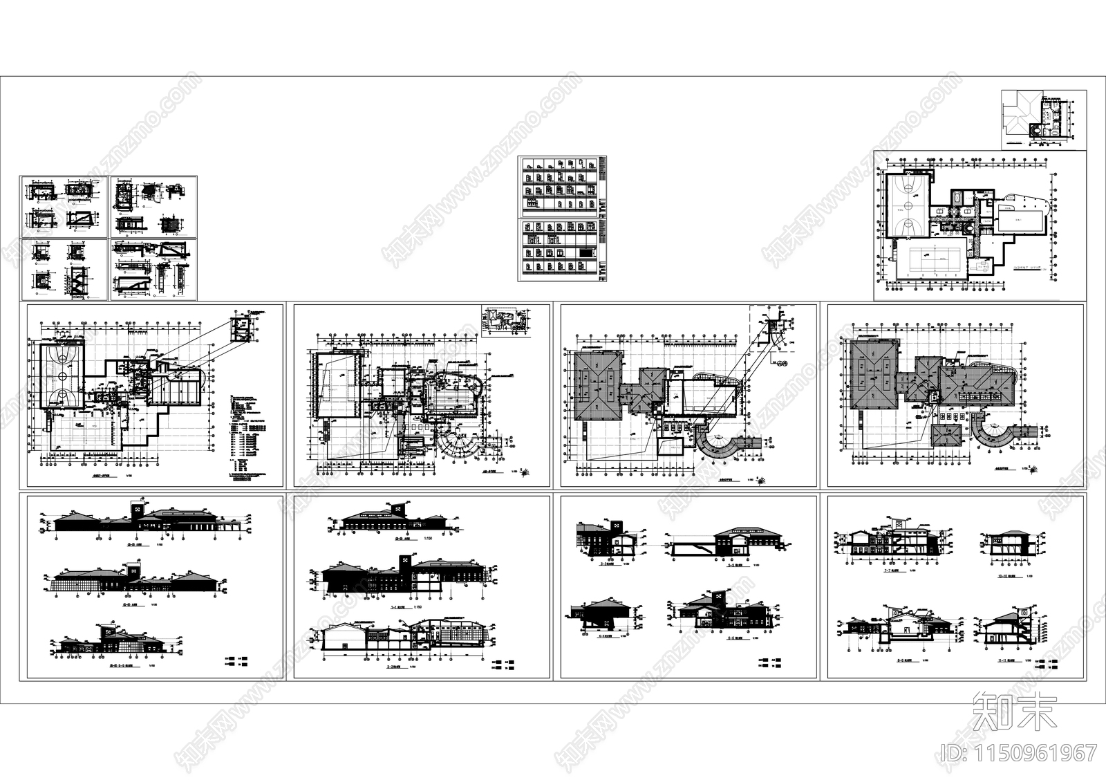 新中式高级会所建筑cad施工图下载【ID:1150961967】