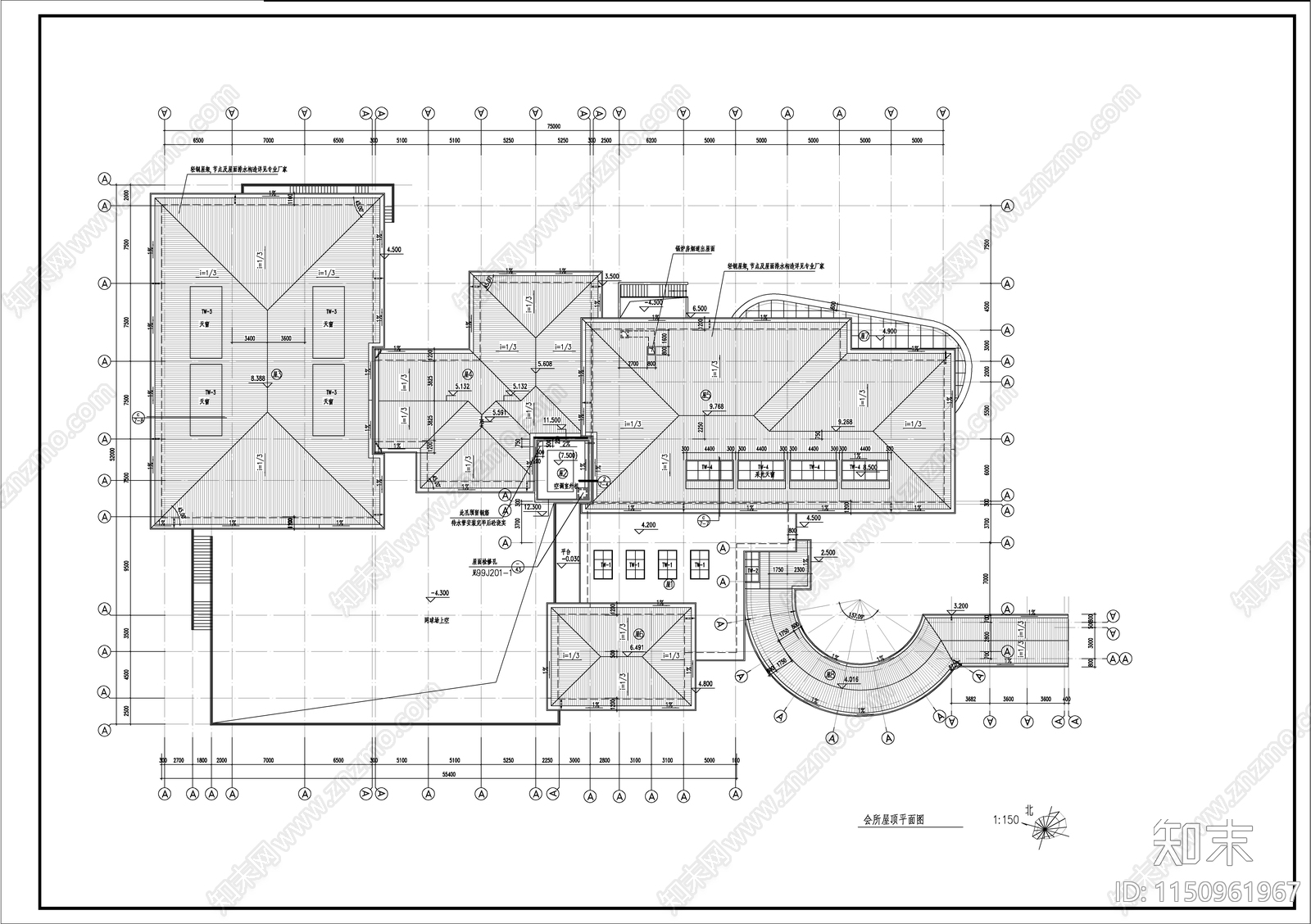 新中式高级会所建筑cad施工图下载【ID:1150961967】