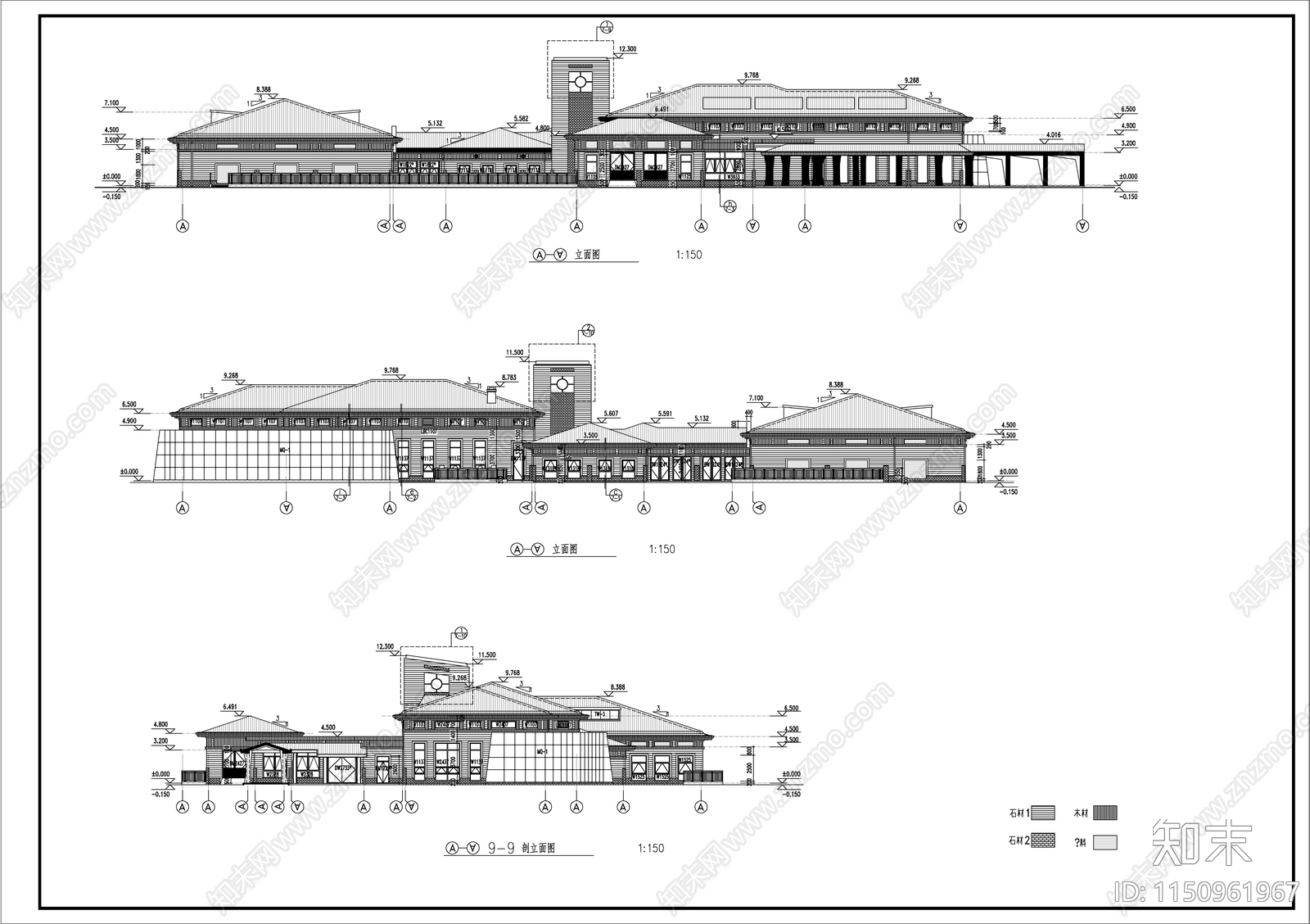 新中式高级会所建筑cad施工图下载【ID:1150961967】