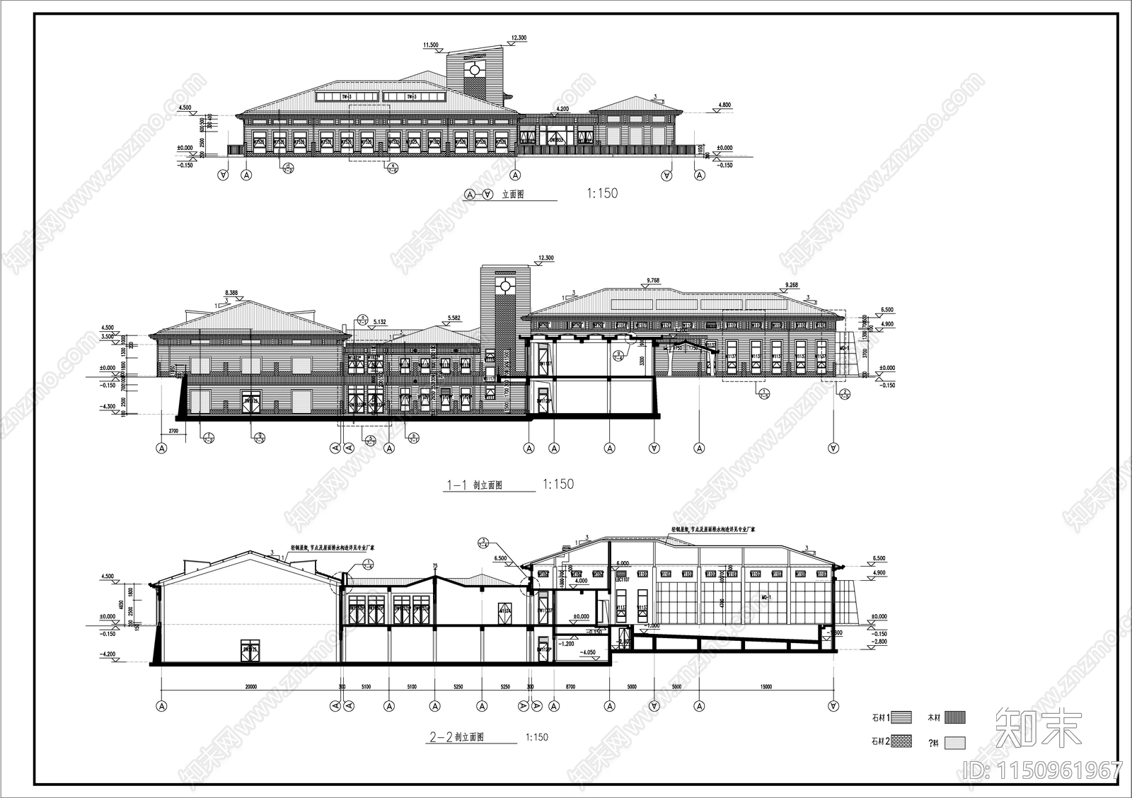 新中式高级会所建筑cad施工图下载【ID:1150961967】