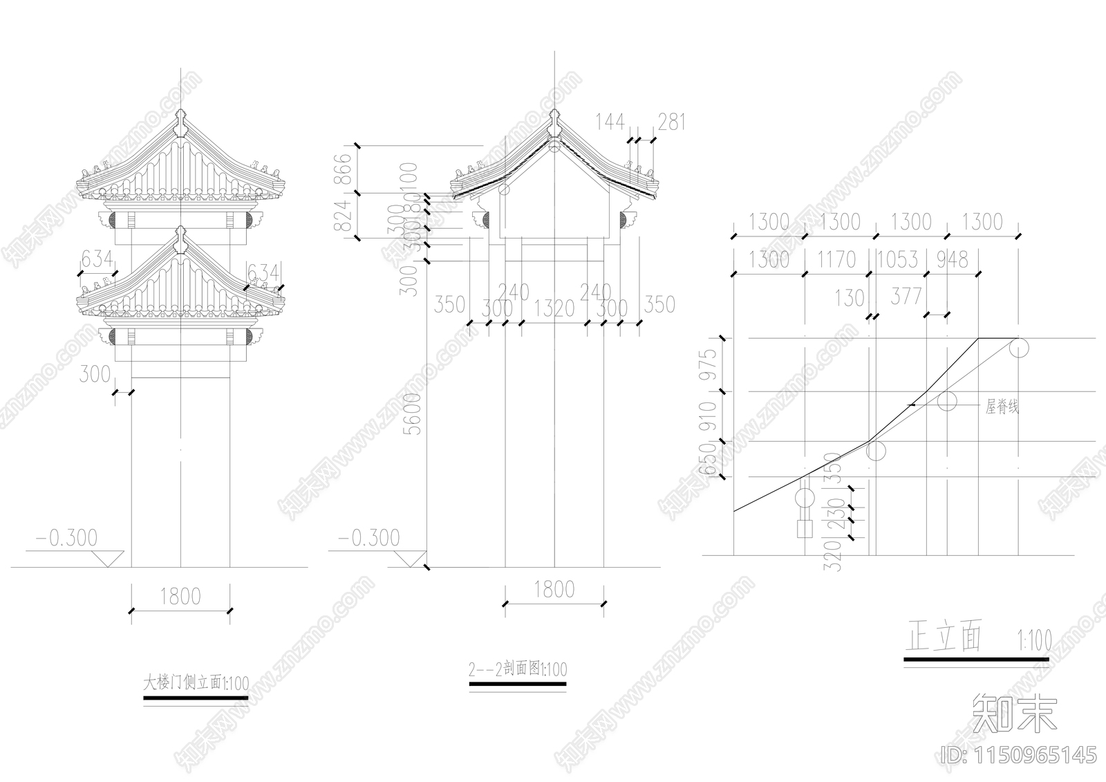 古建筑大楼门详图cad施工图下载【ID:1150965145】