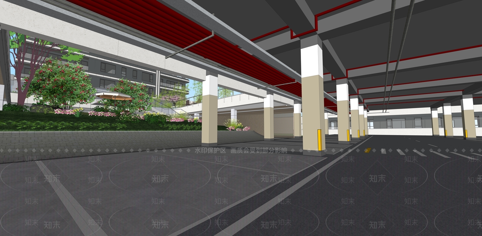 现代地下车库SU模型下载【ID:1150966124】