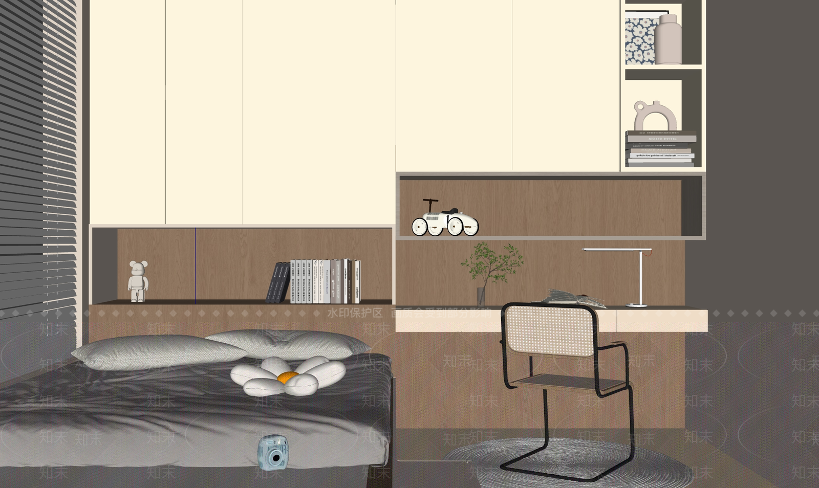 现代奶油榻榻米卧室SU模型下载【ID:1151034747】