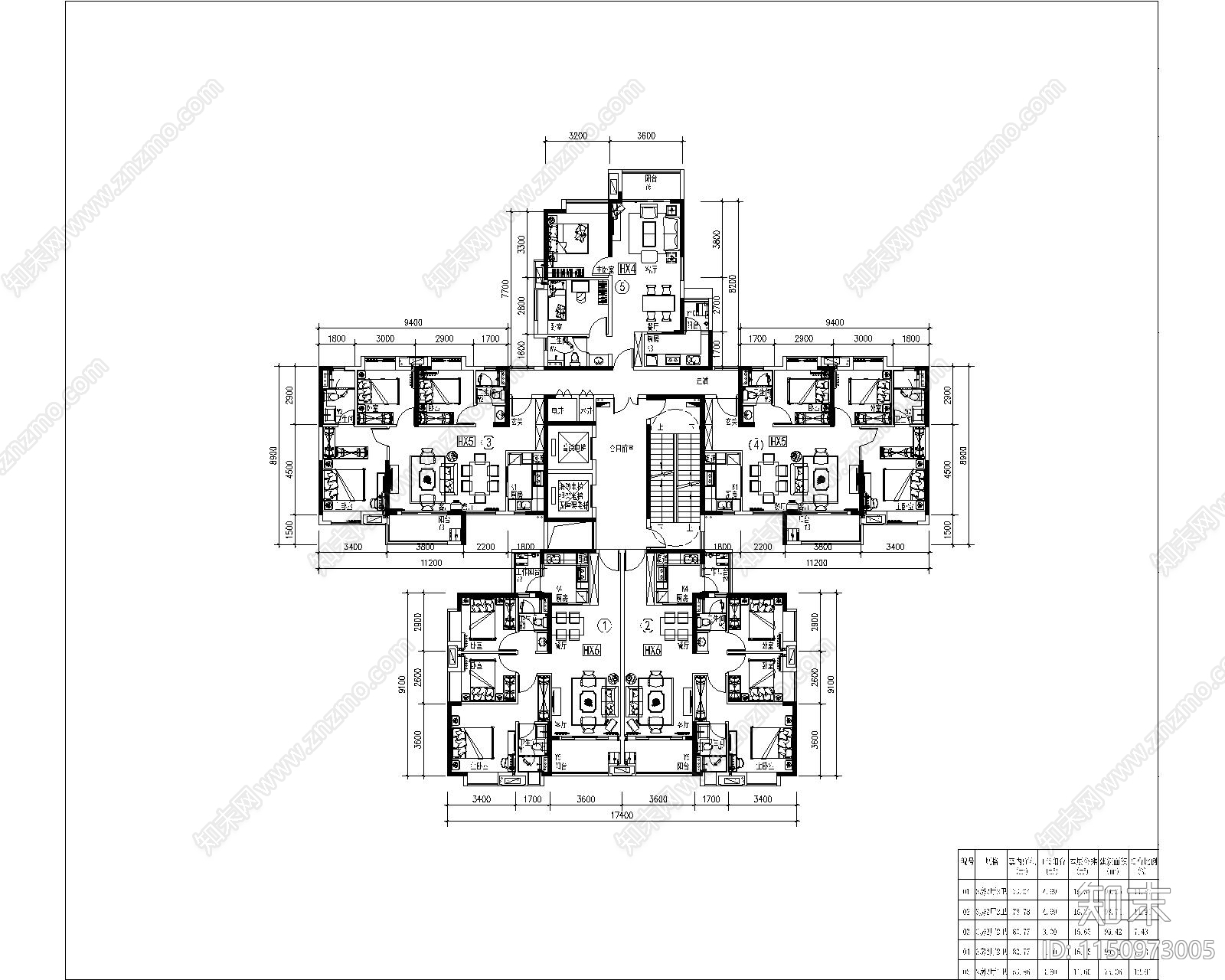 现代高层住宅家装平面图cad施工图下载【ID:1150973005】