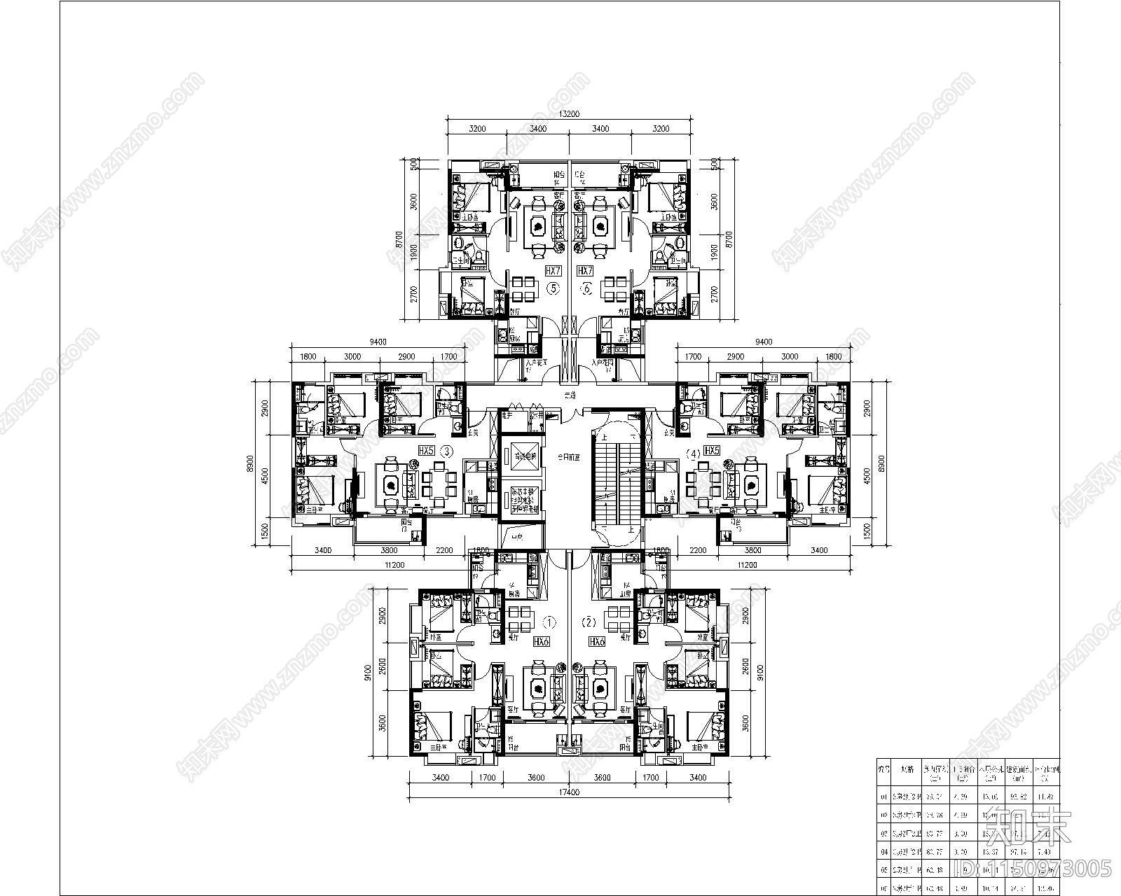 现代高层住宅家装平面图cad施工图下载【ID:1150973005】