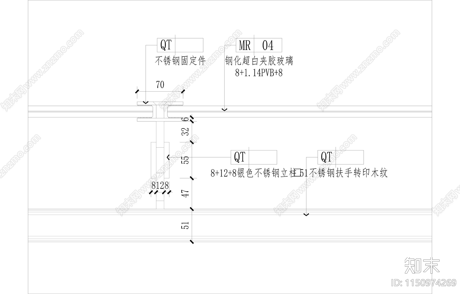 玻璃防护栏杆节点图cad施工图下载【ID:1150974269】