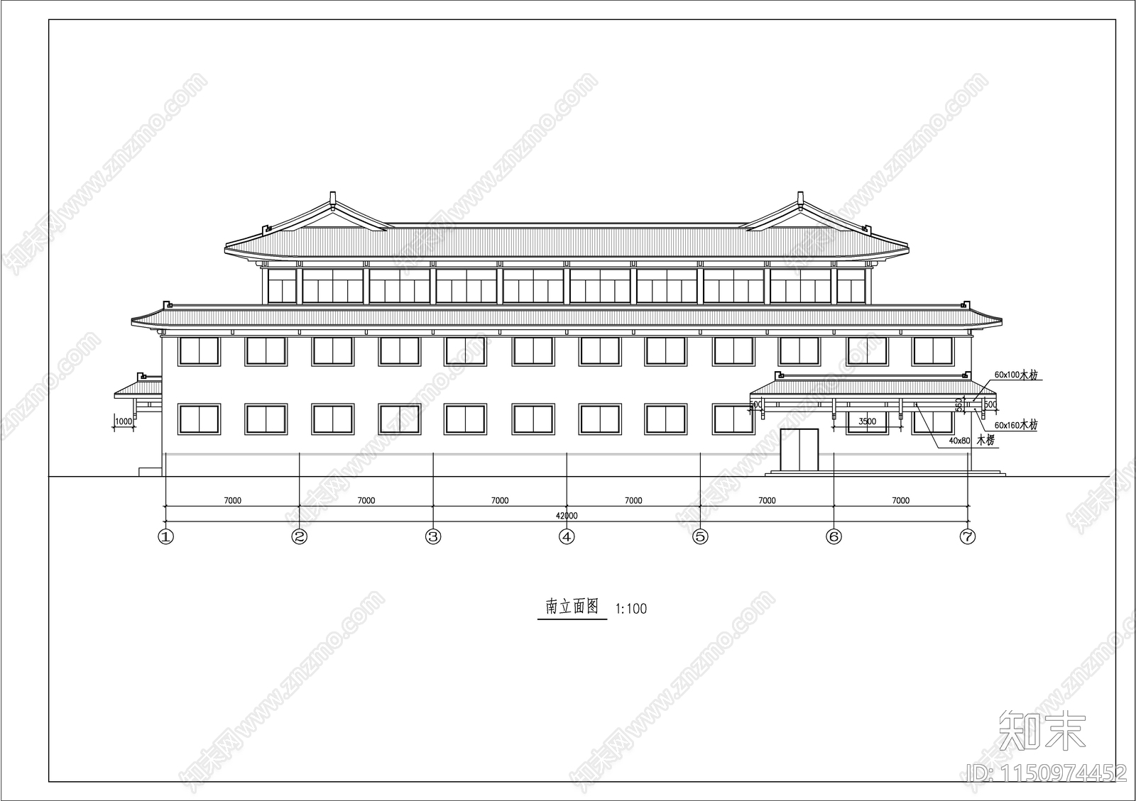 仿古风格洗浴中心建筑cad施工图下载【ID:1150974452】