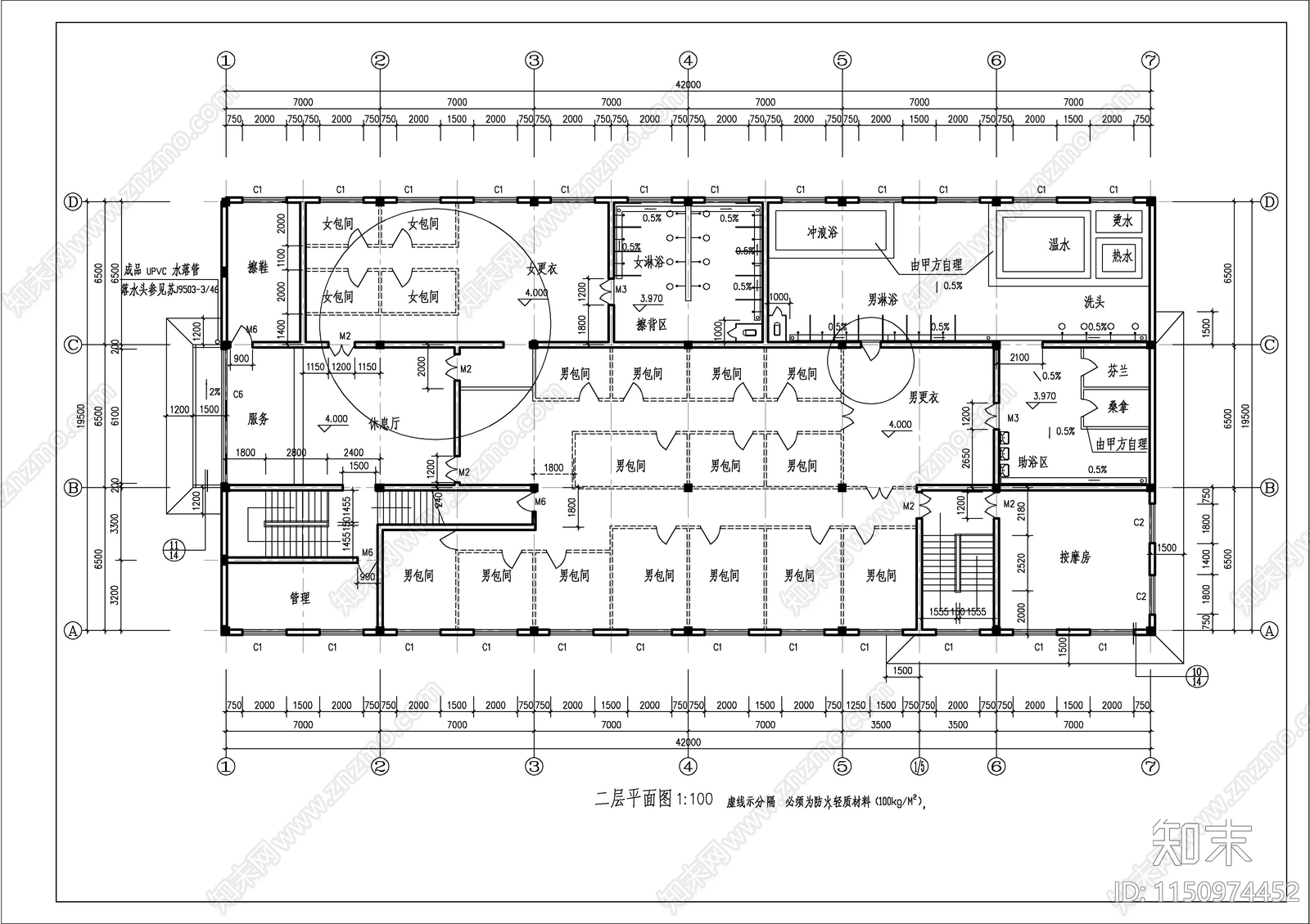 仿古风格洗浴中心建筑cad施工图下载【ID:1150974452】