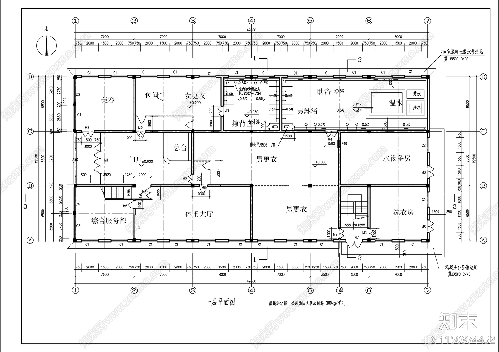 仿古风格洗浴中心建筑cad施工图下载【ID:1150974452】