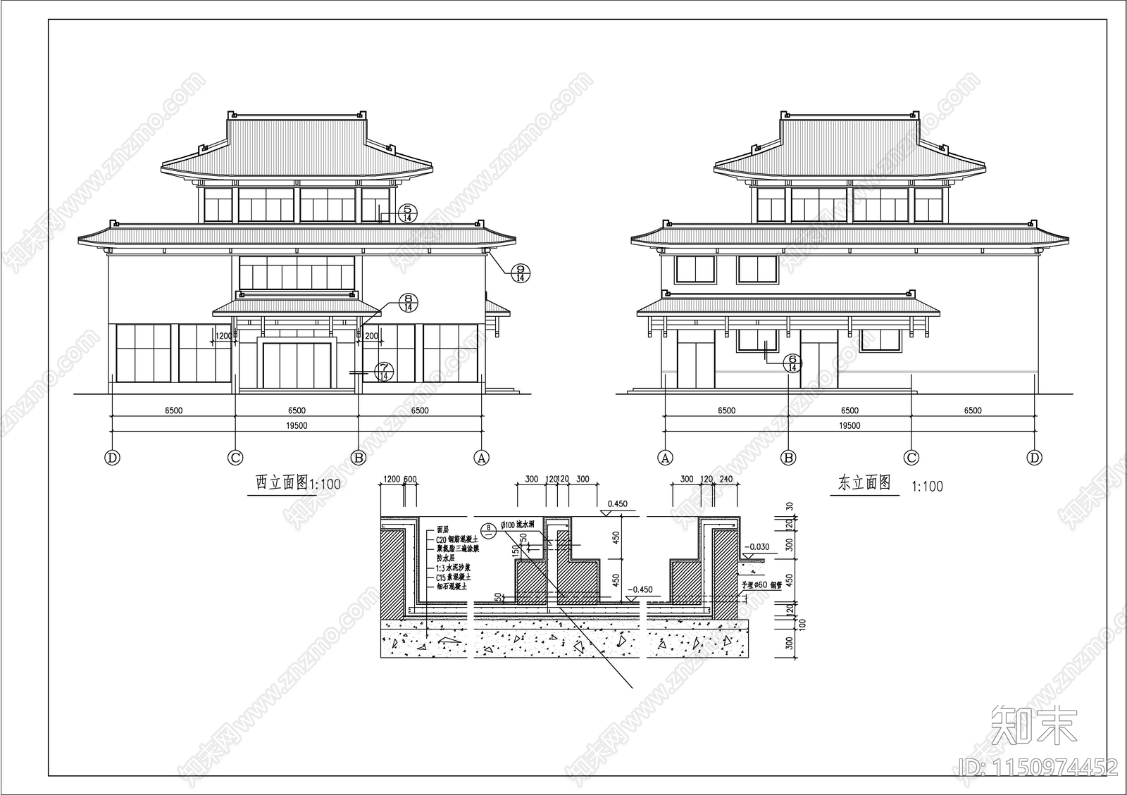 仿古风格洗浴中心建筑cad施工图下载【ID:1150974452】