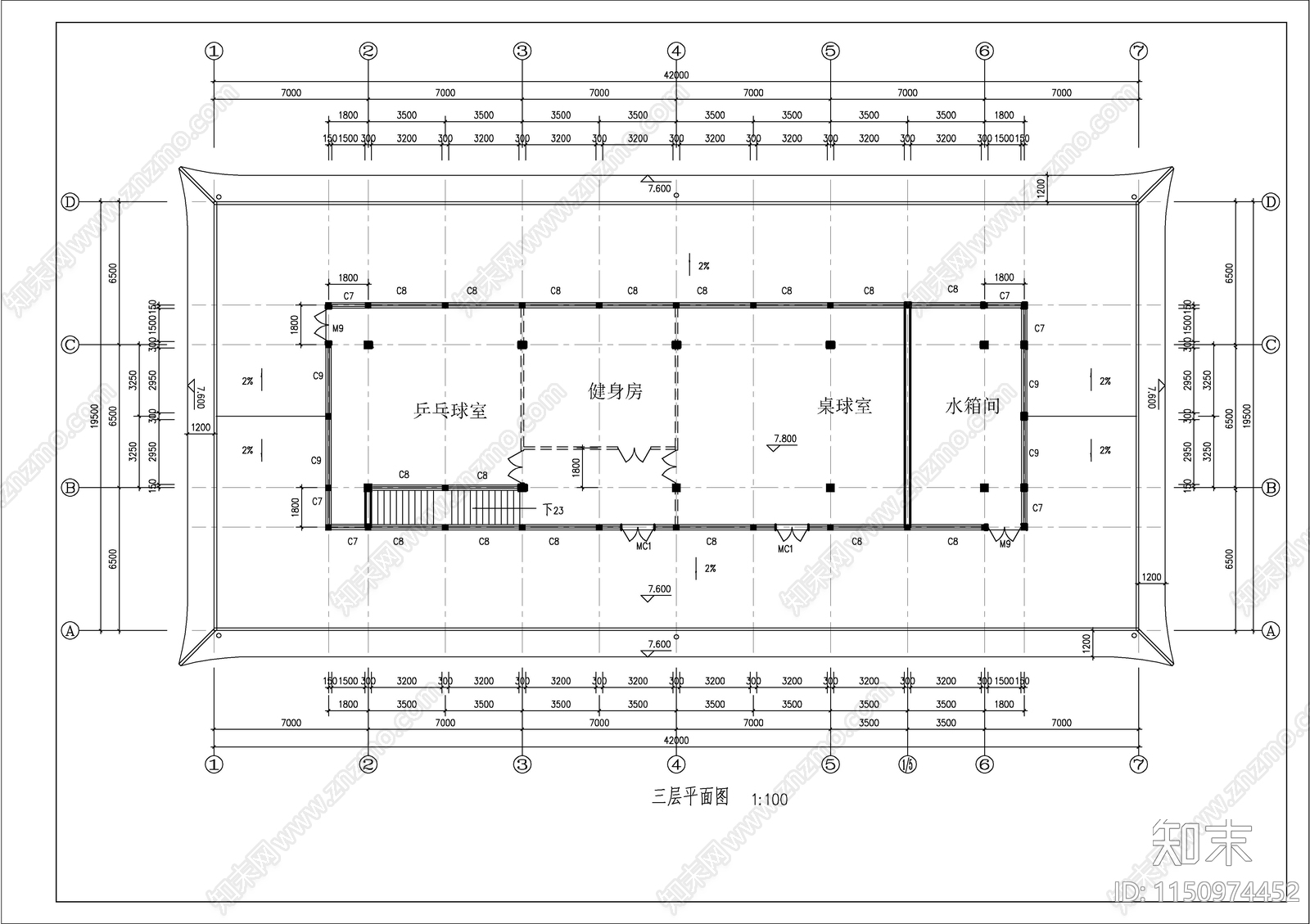 仿古风格洗浴中心建筑cad施工图下载【ID:1150974452】