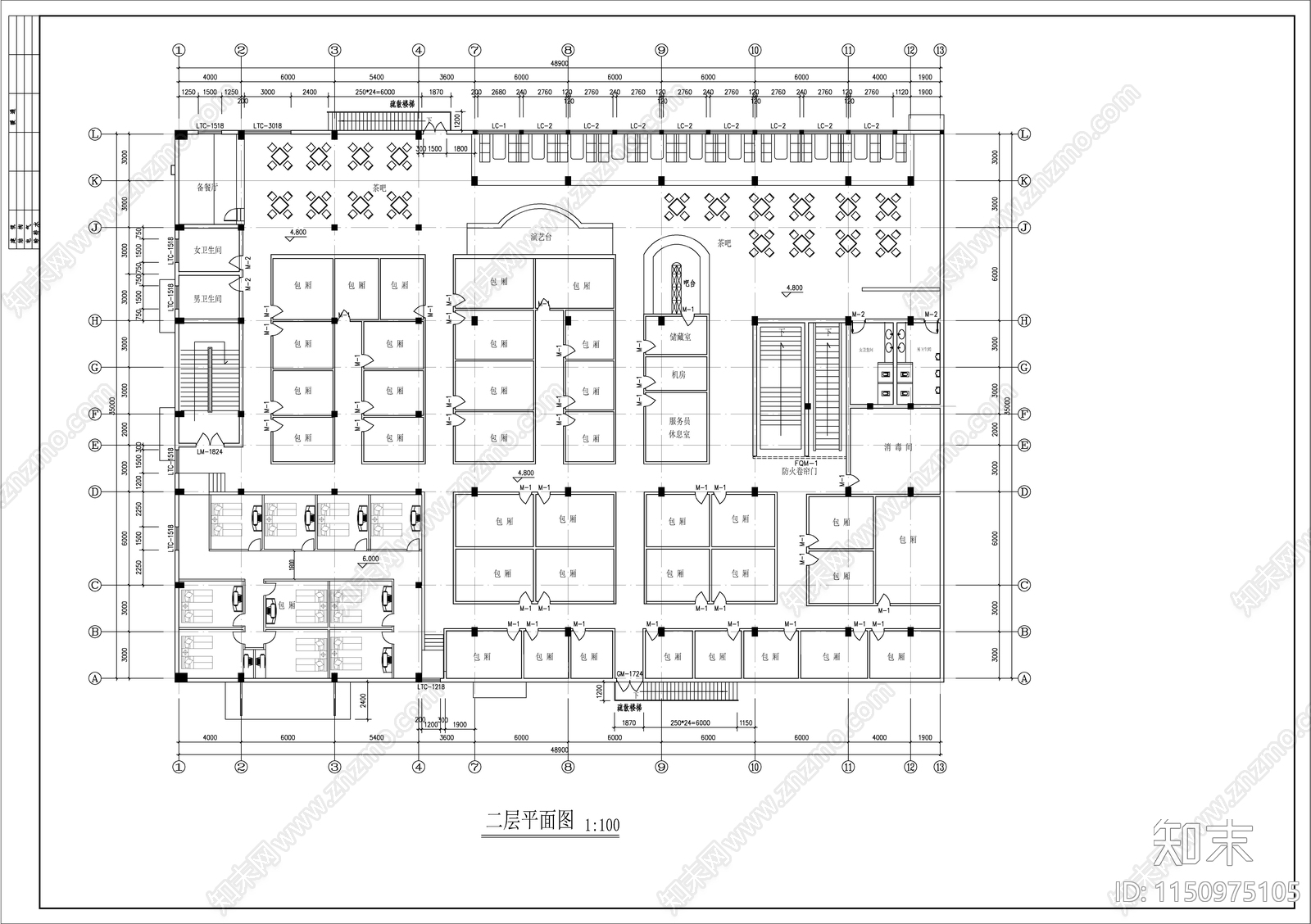 休闲中心浴场景观cad施工图下载【ID:1150975105】