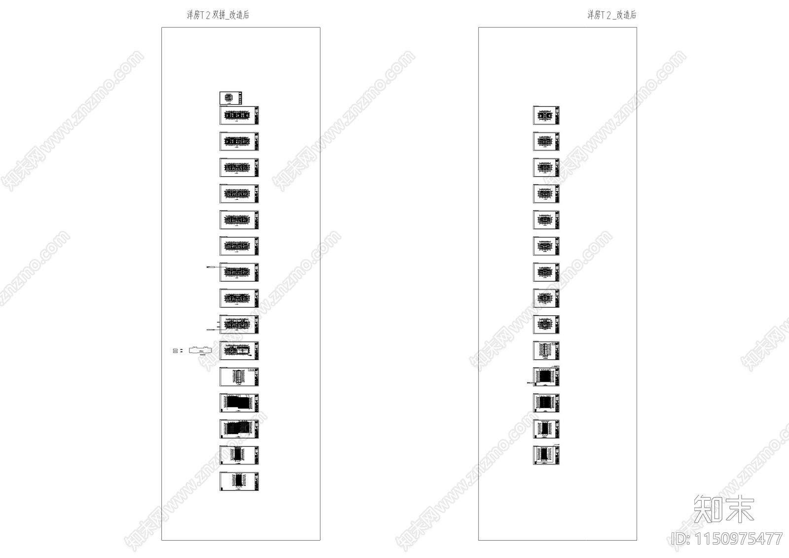 双拼洋房建筑cad施工图下载【ID:1150975477】