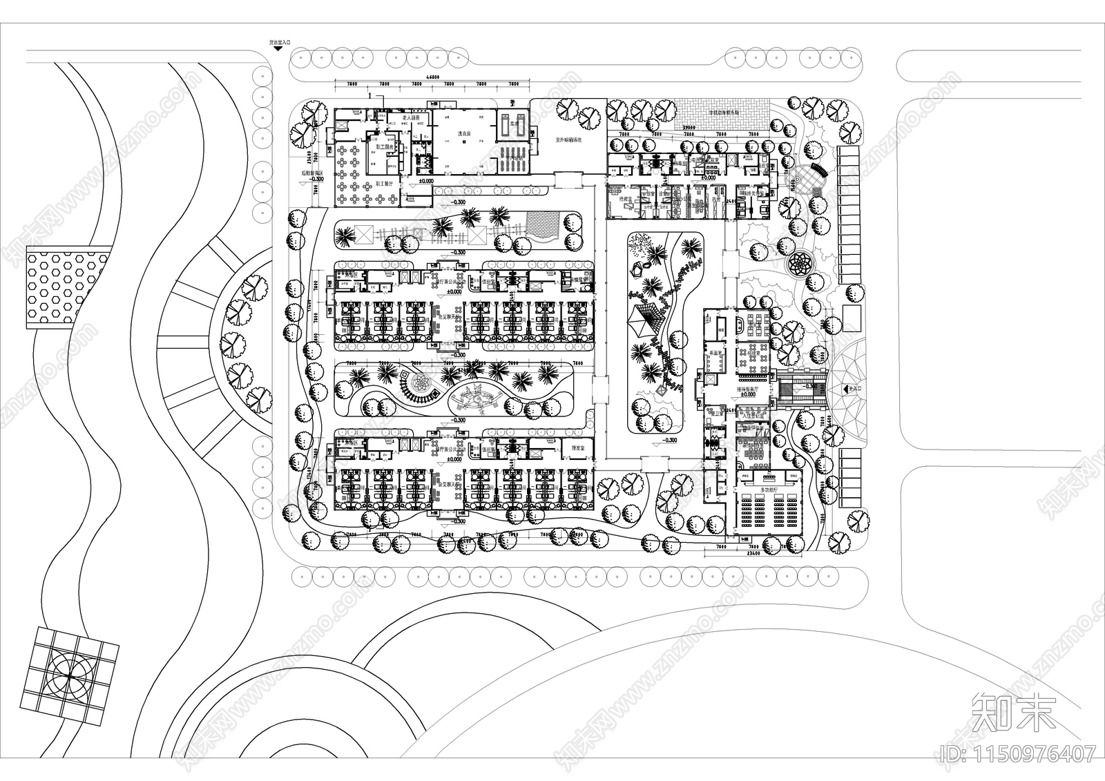 8套养老院康养建筑cad施工图下载【ID:1150976407】