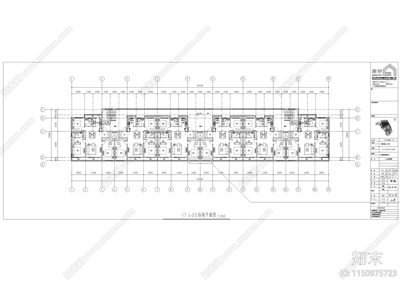 双拼洋房建筑cad施工图下载【ID:1150975723】