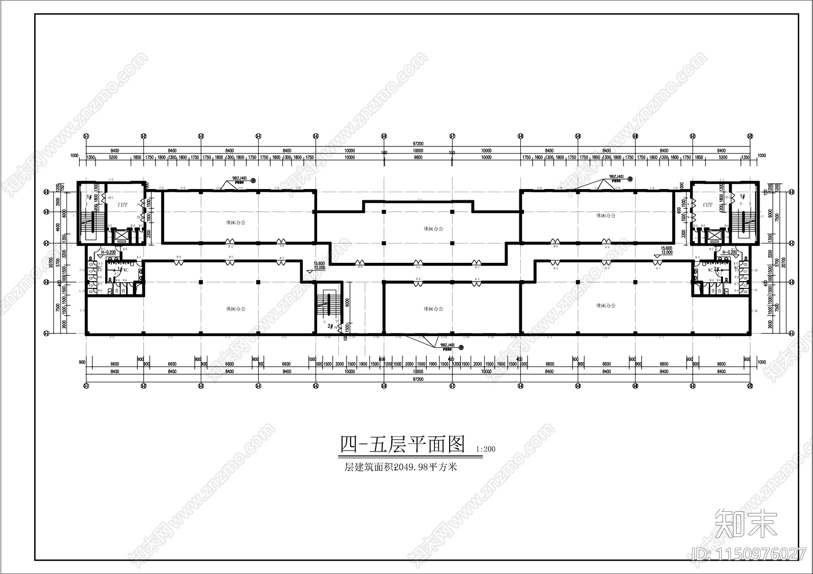 某简欧风格五层办公综合楼建筑cad施工图下载【ID:1150976027】