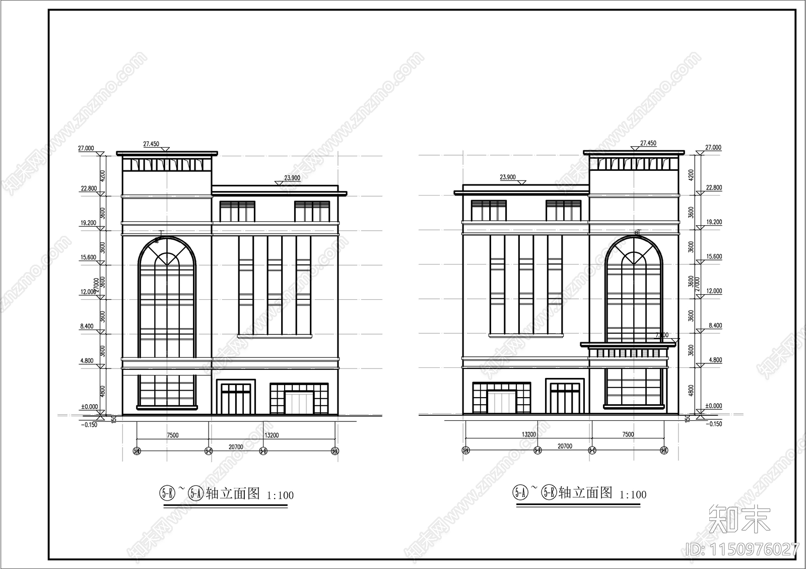 某简欧风格五层办公综合楼建筑cad施工图下载【ID:1150976027】