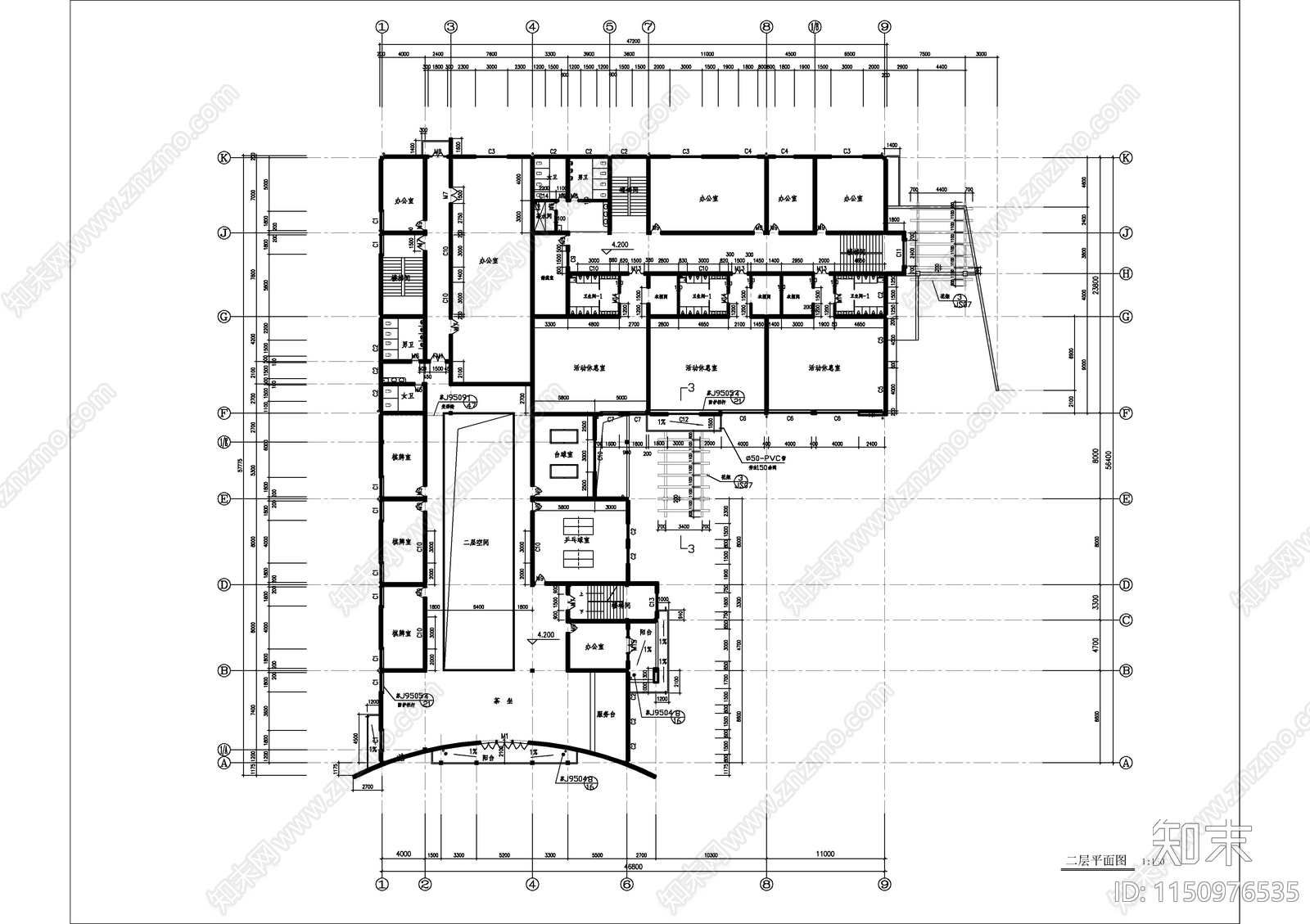 某文化娱乐会所室内cad施工图下载【ID:1150976535】