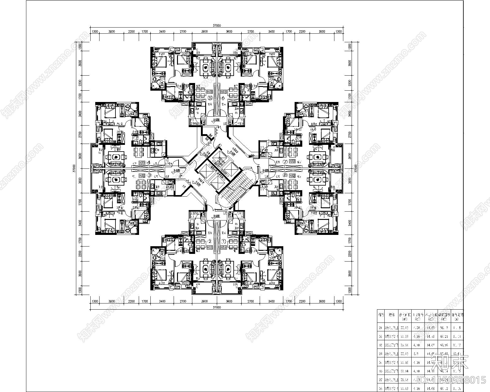 现代高层住宅家装平面图cad施工图下载【ID:1150978015】