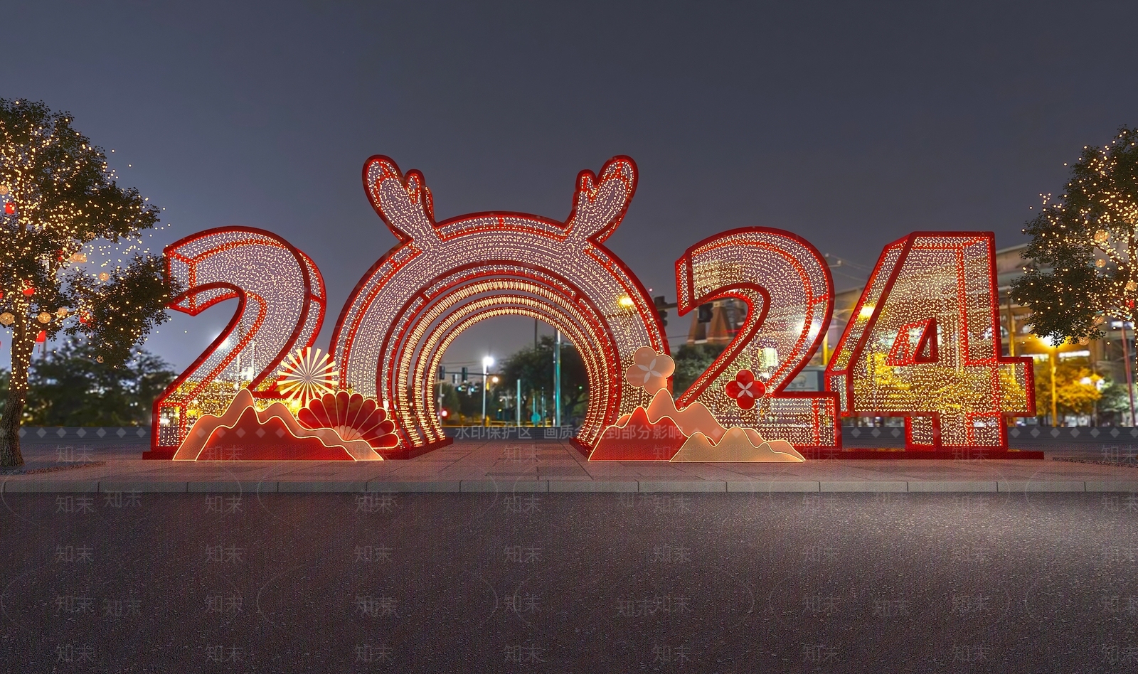 新中式新年门头龙年美陈3D模型下载【ID:1150978564】