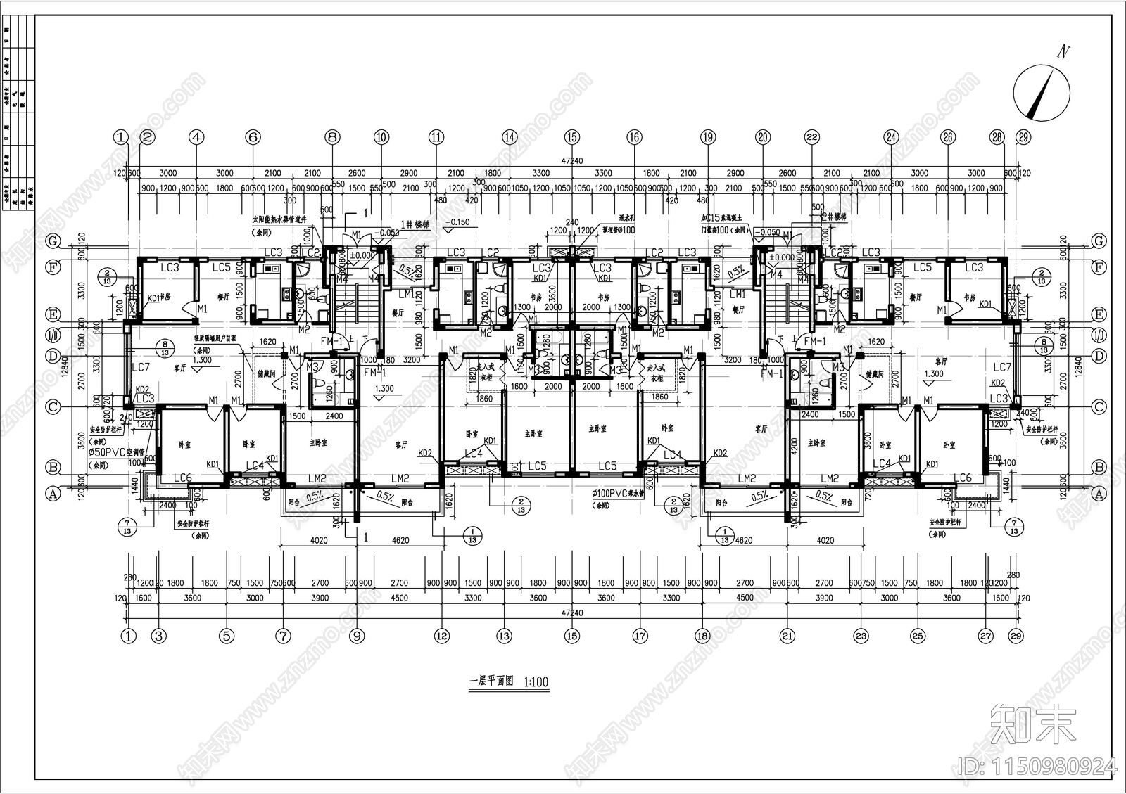 某小高层商住楼建筑cad施工图下载【ID:1150980924】