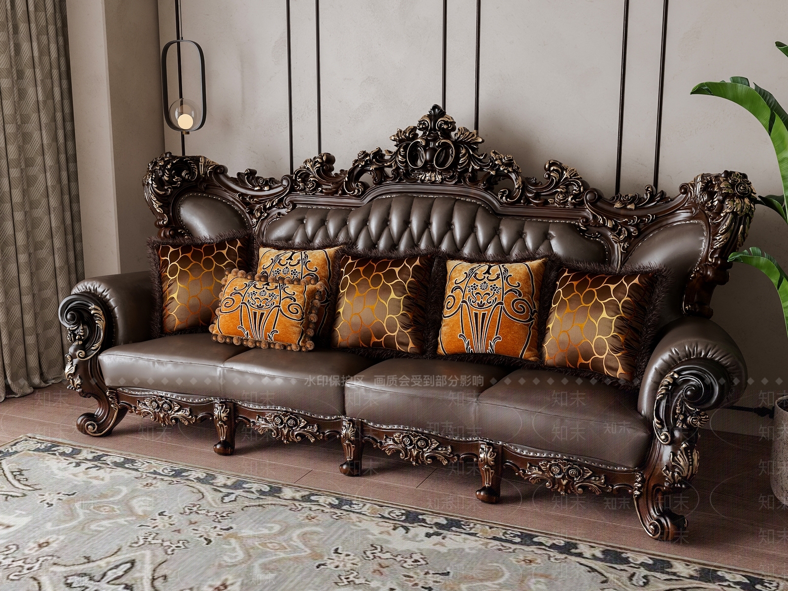美式雕花多人沙发3D模型下载【ID:1150981282】